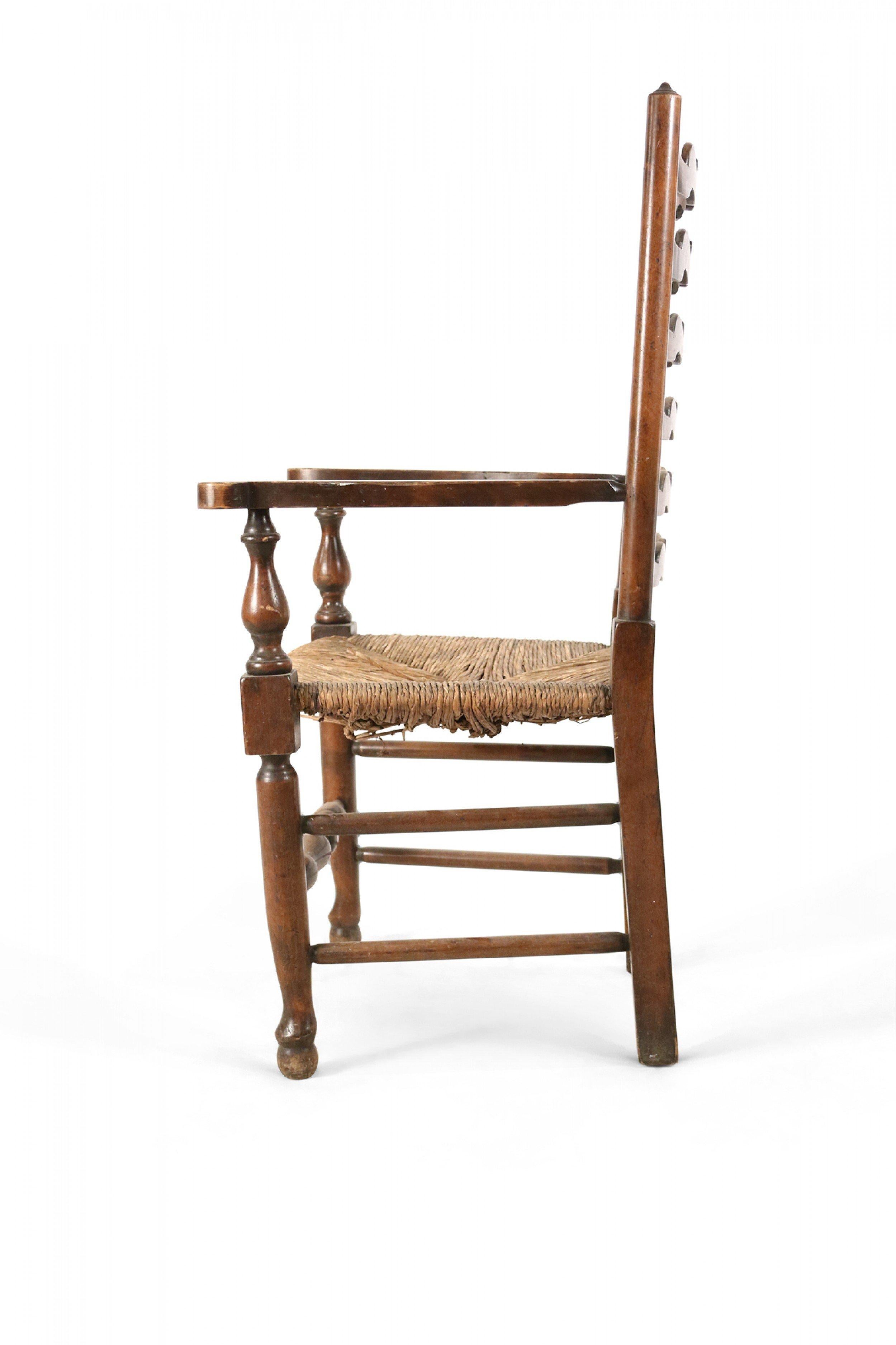 American Country Rustic Style Ladder Back and Rush Seat Arm Chair 8