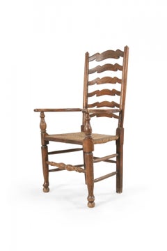 American Country Rustic Style Ladder Back and Rush Seat Arm Chair