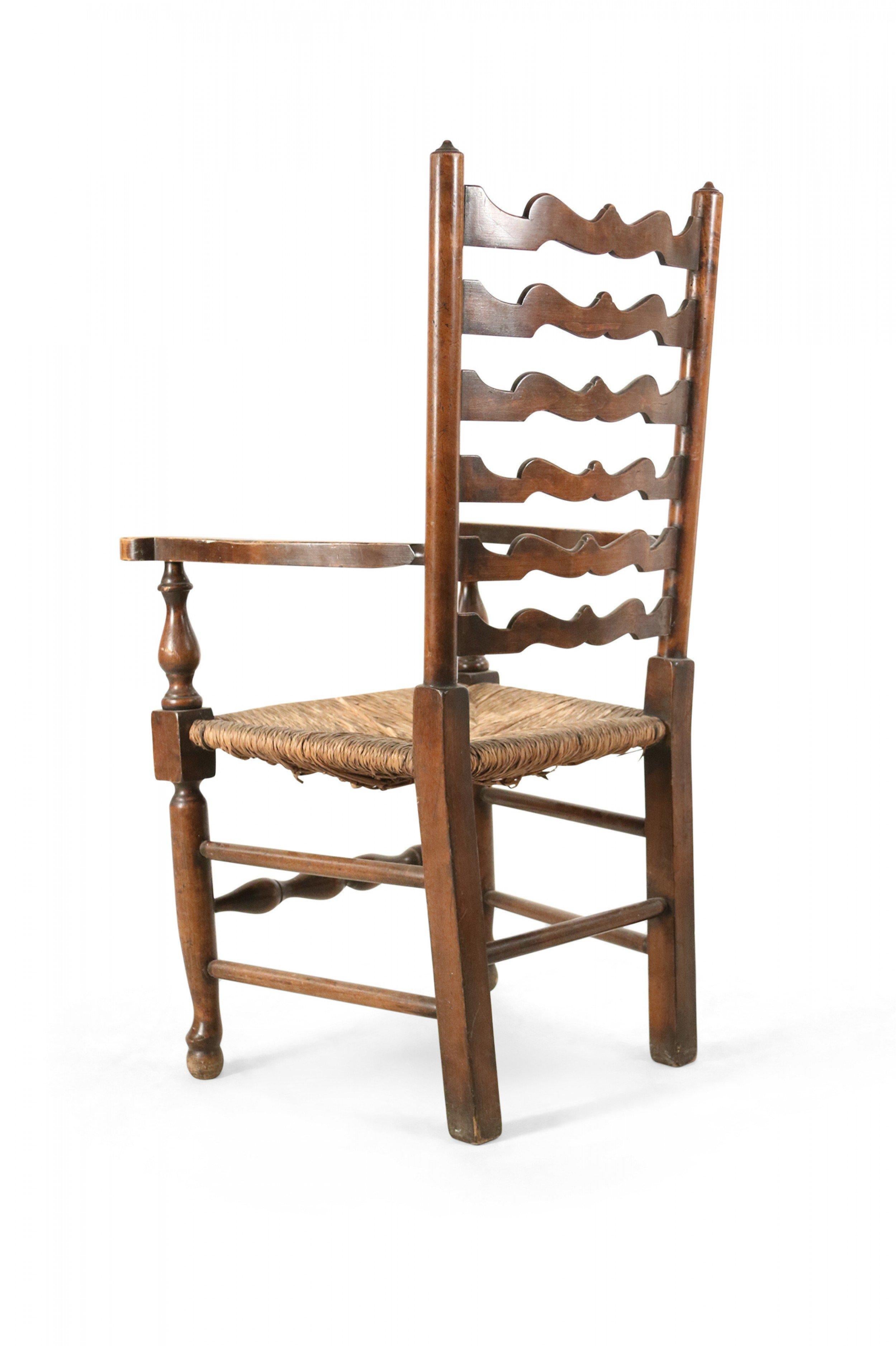 20th Century American Country Rustic Style Ladder Back and Rush Seat Arm Chair