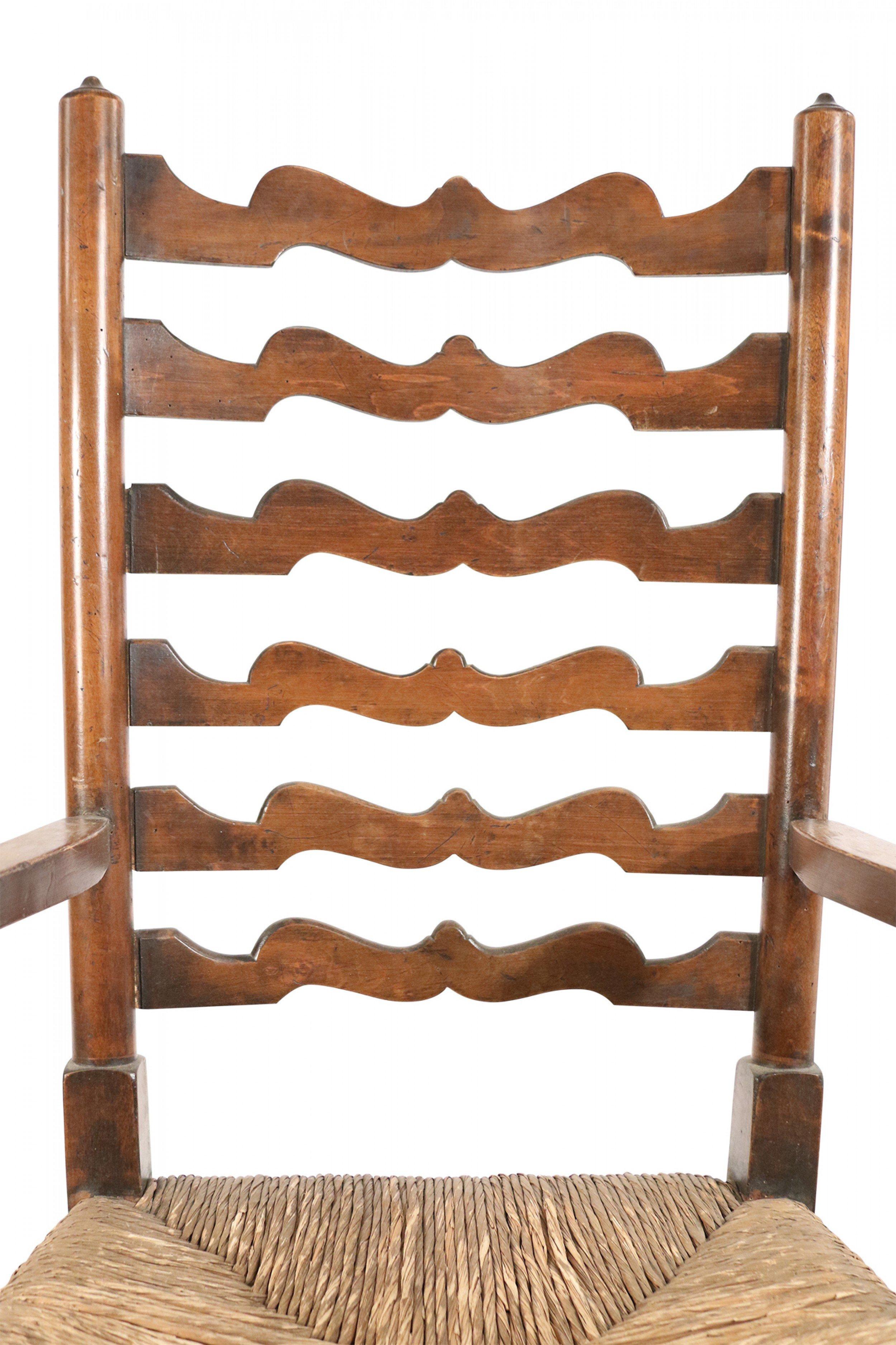 Oak American Country Rustic Style Ladder Back and Rush Seat Arm Chair