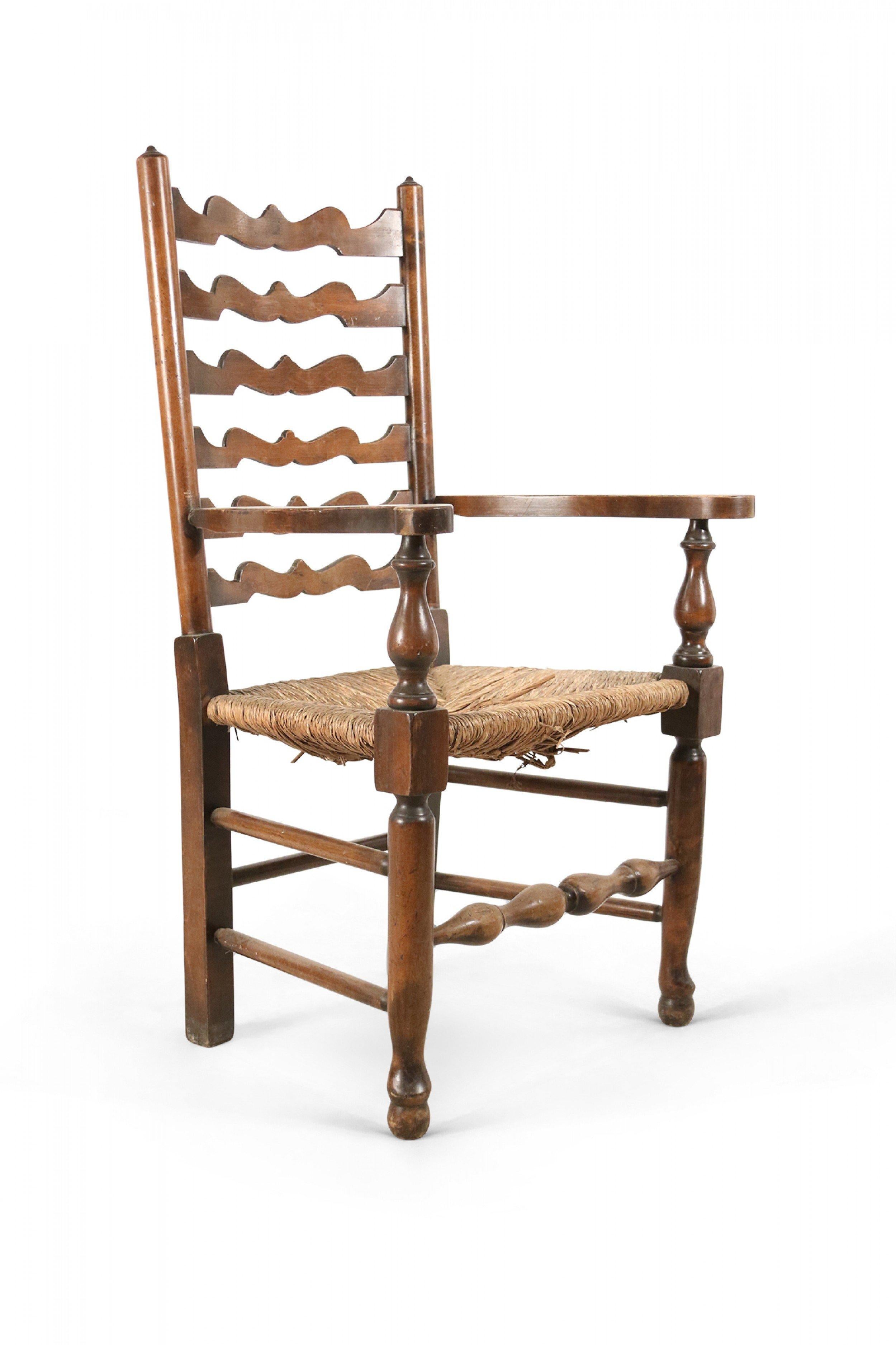American Country Rustic Style Ladder Back and Rush Seat Arm Chair 2