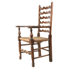 American Country Rustic Style Ladder Back and Rush Seat Side Chair