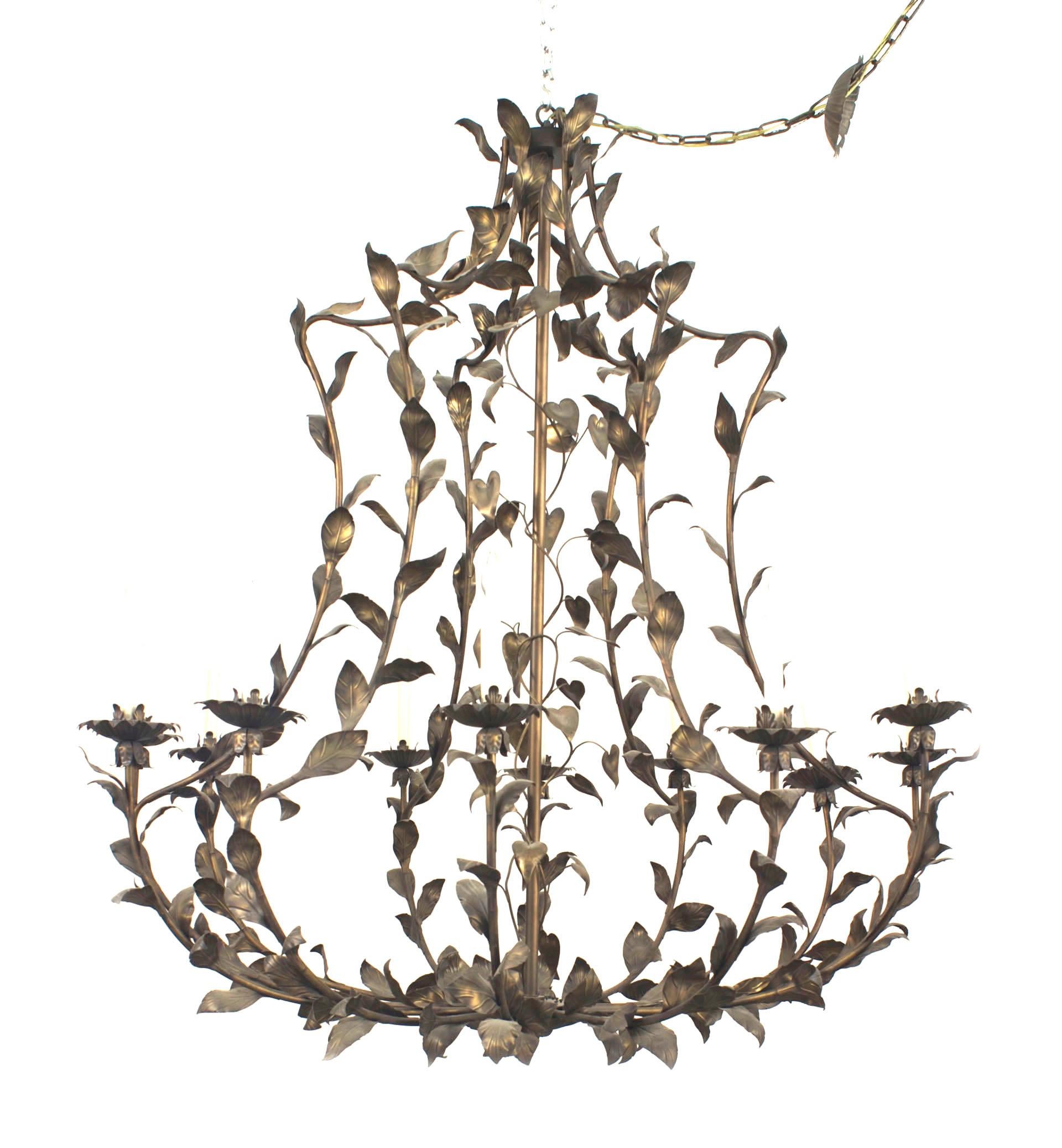 American Country Rustic Style Midcentury Dark Metal Twelve-Arm Chandeliers In Good Condition For Sale In New York, NY