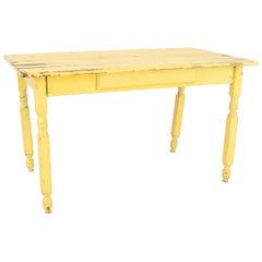Antique American Country Rustic Yellow Painted Dining Table