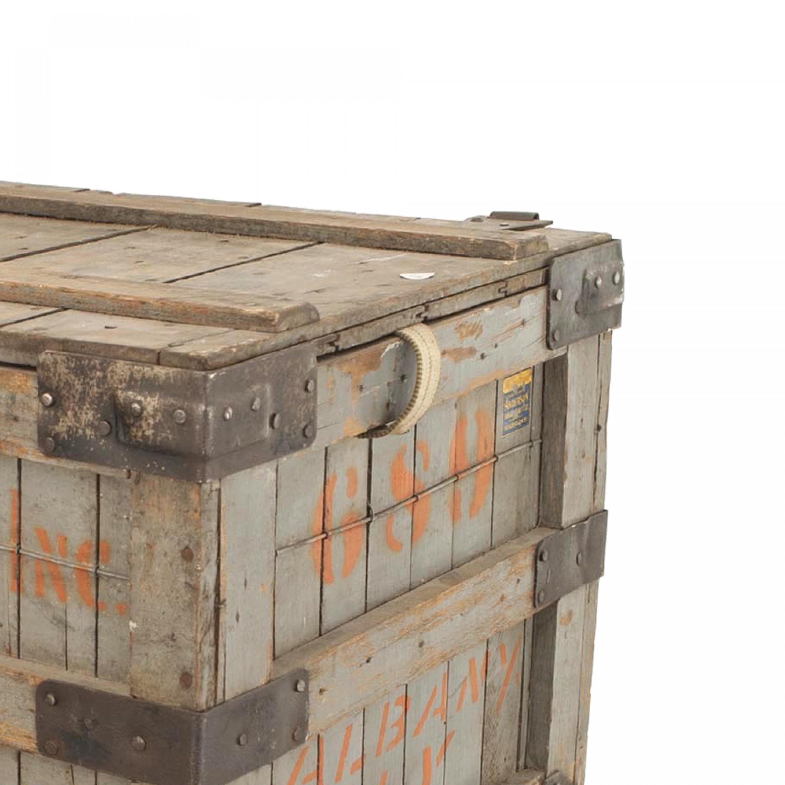 19th Century American Country Slat Trunk For Sale