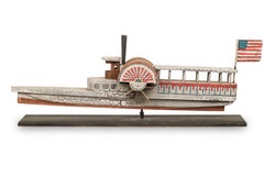 American Country Style Carved & Painted Wood Steamboat