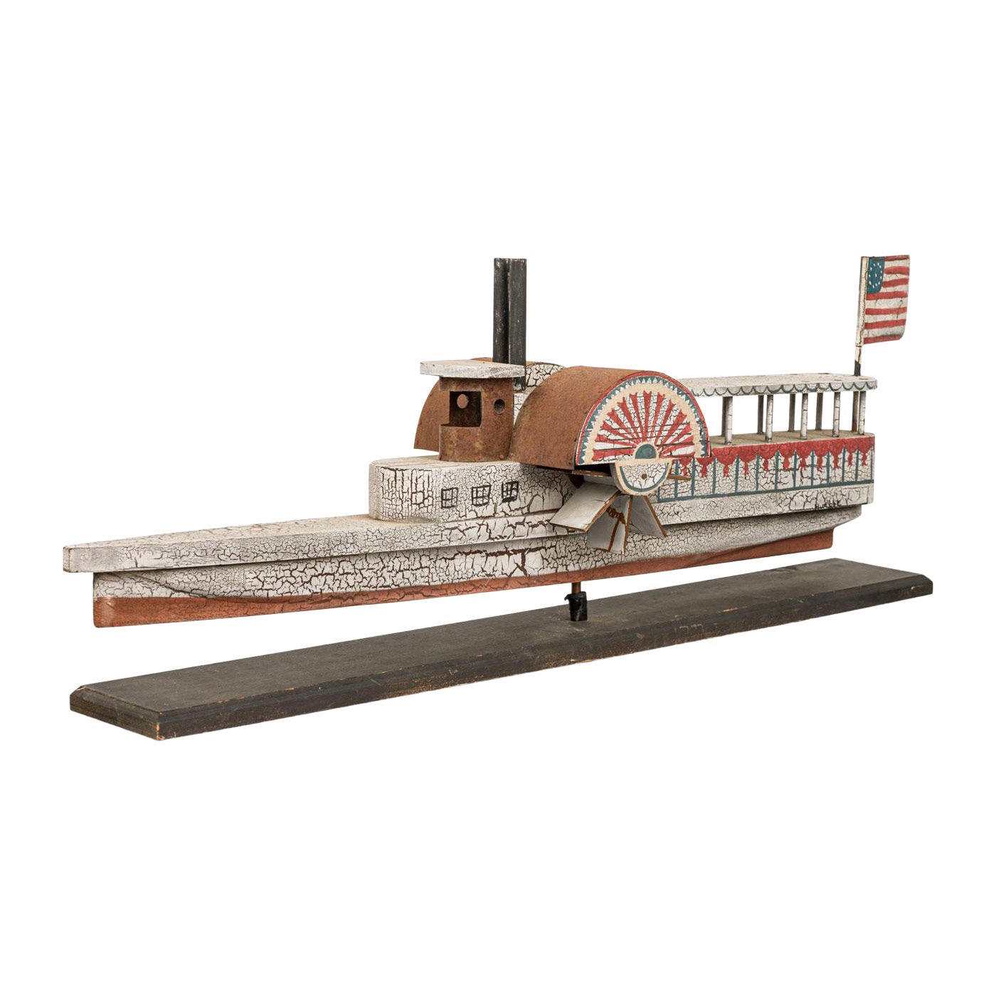 American Country Style Carved 
Painted Wood Steamboat For Sale