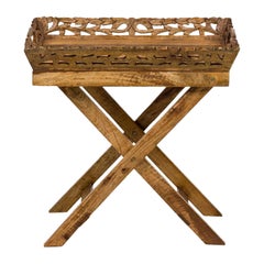 American Country Style Carved Wooden Tray Top Collapsible Table