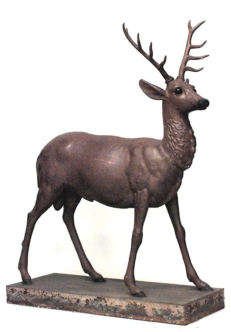 Outdoor American Country style (19/20th Cent) painted iron life size figure of deer
