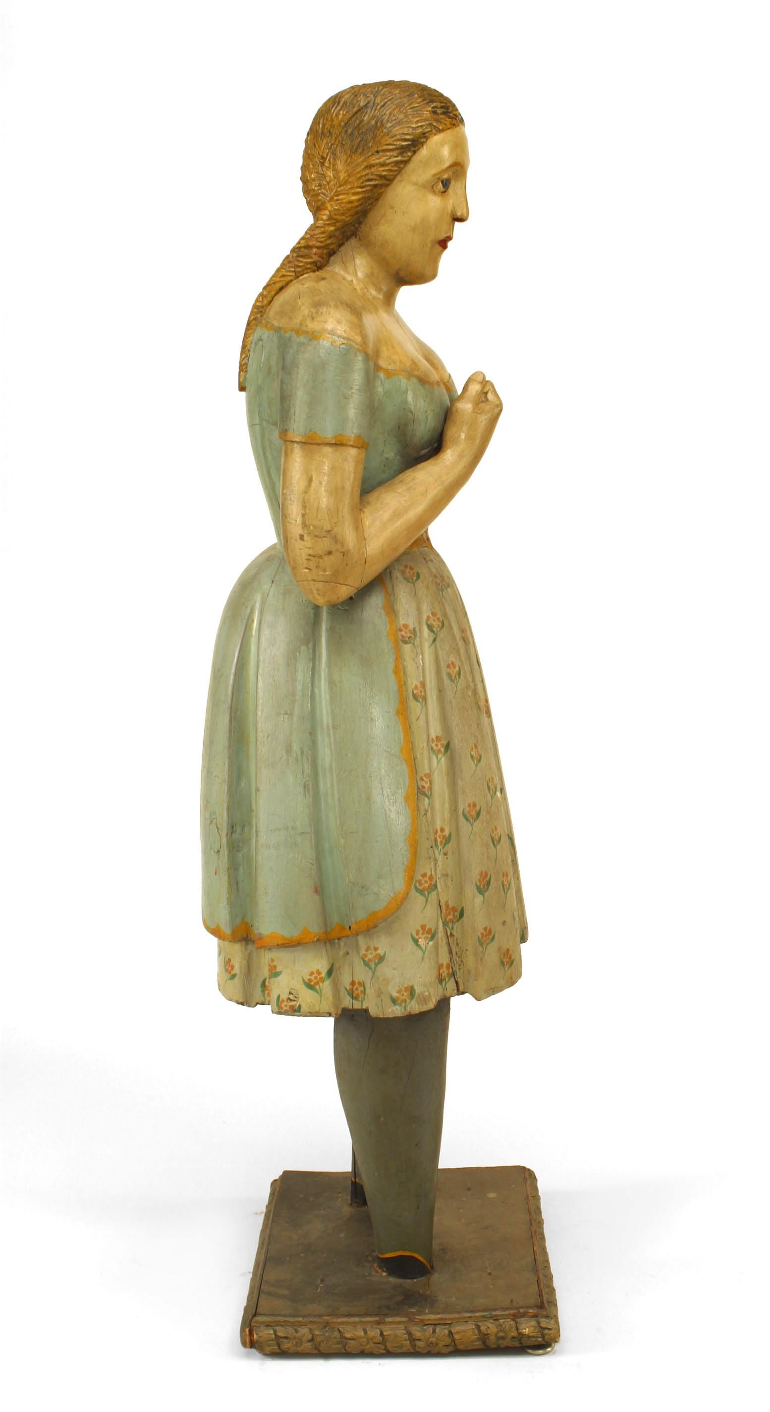 American Country Style Wooden Girl Figure For Sale