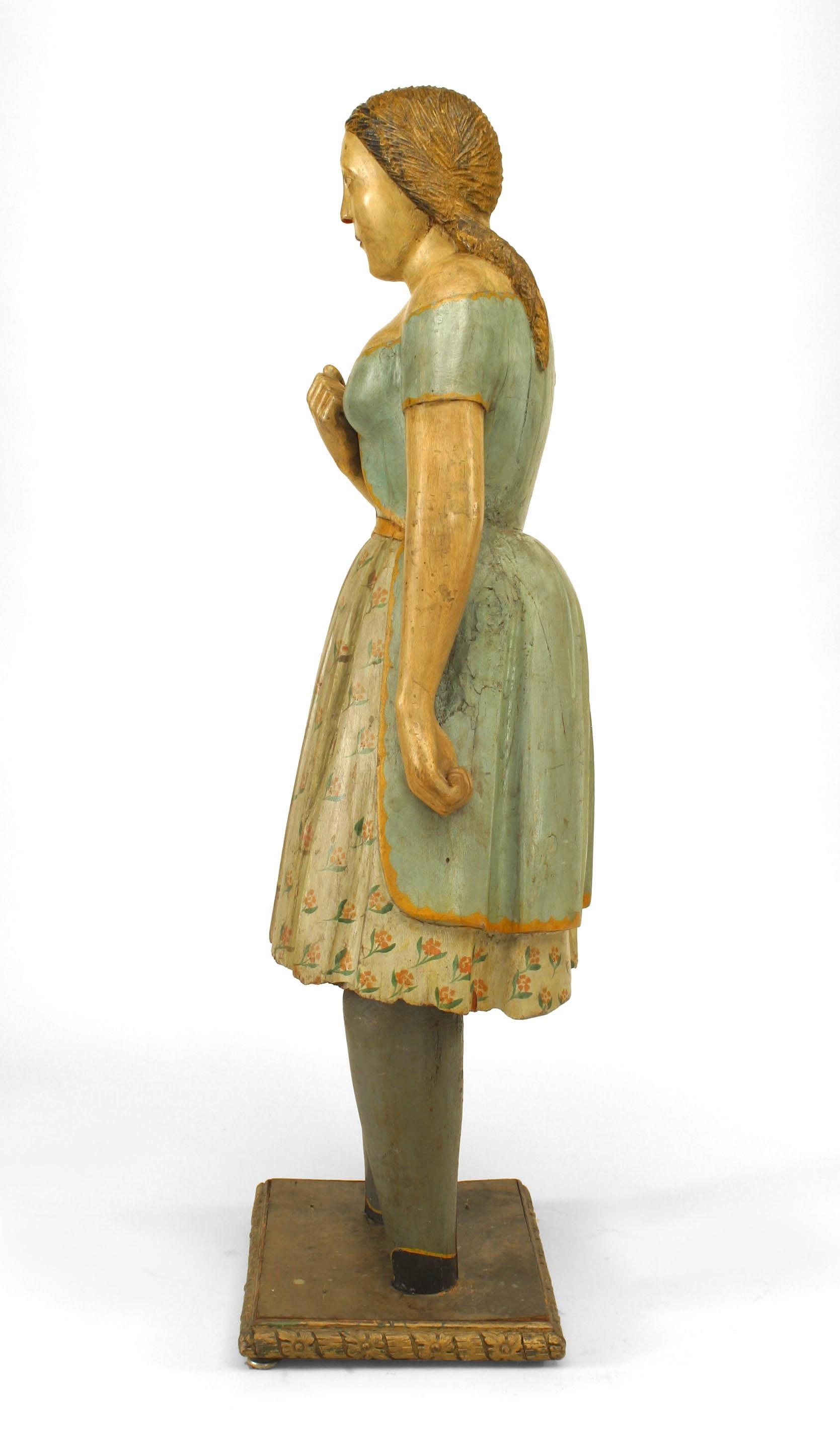 Hand-Painted Country Style Wooden Girl Figure For Sale