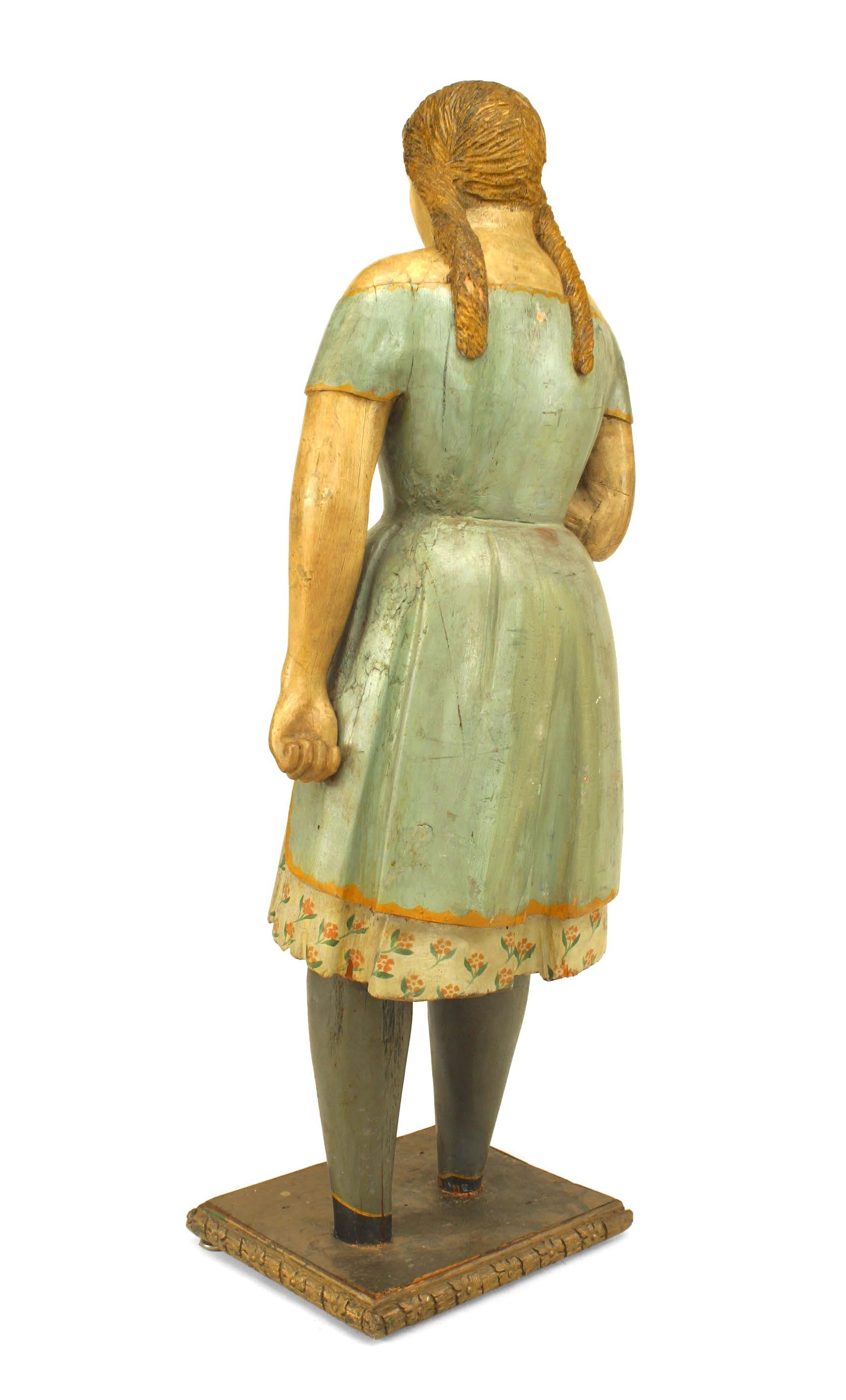 Country Style Wooden Girl Figure In Good Condition For Sale In New York, NY