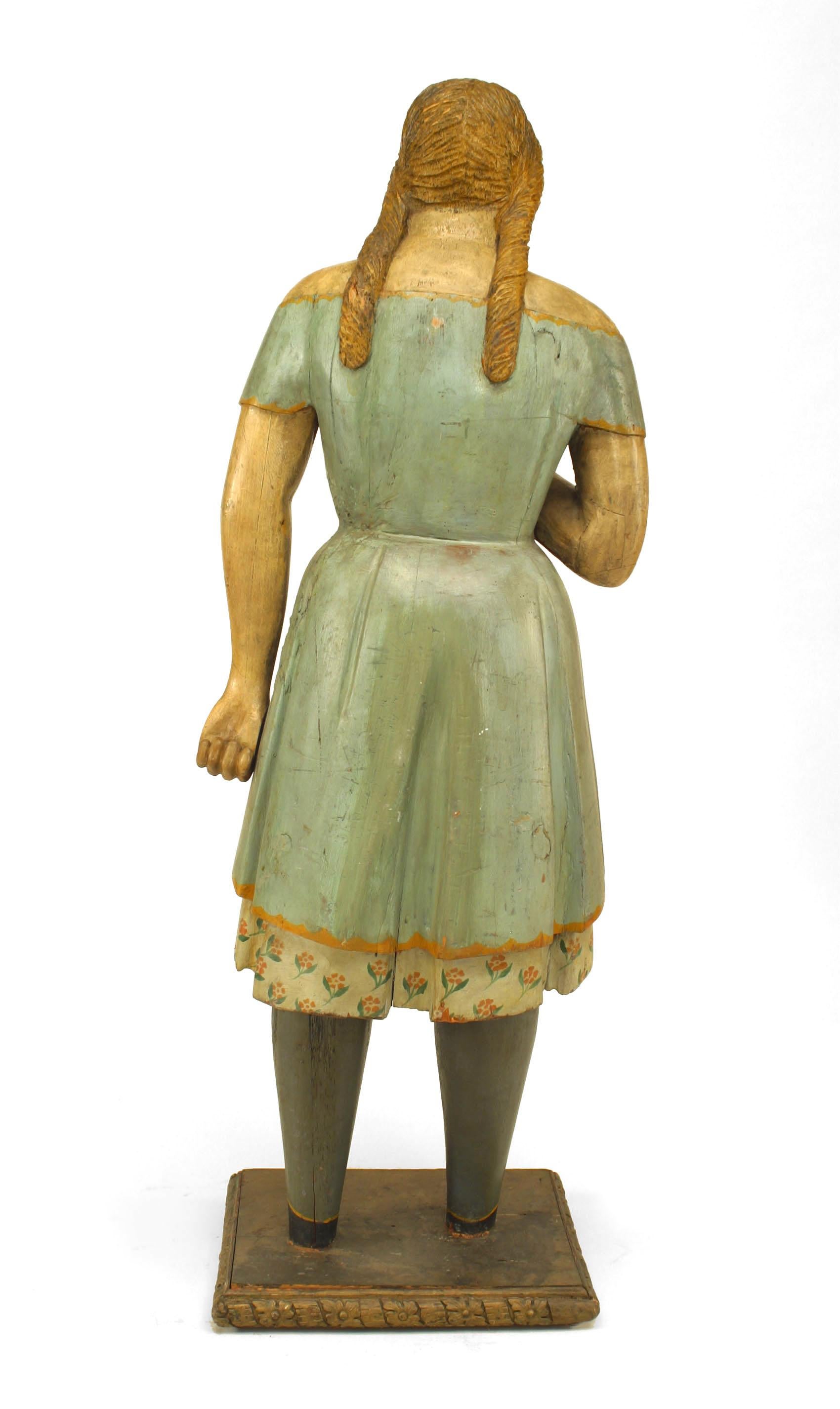 19th Century Country Style Wooden Girl Figure For Sale