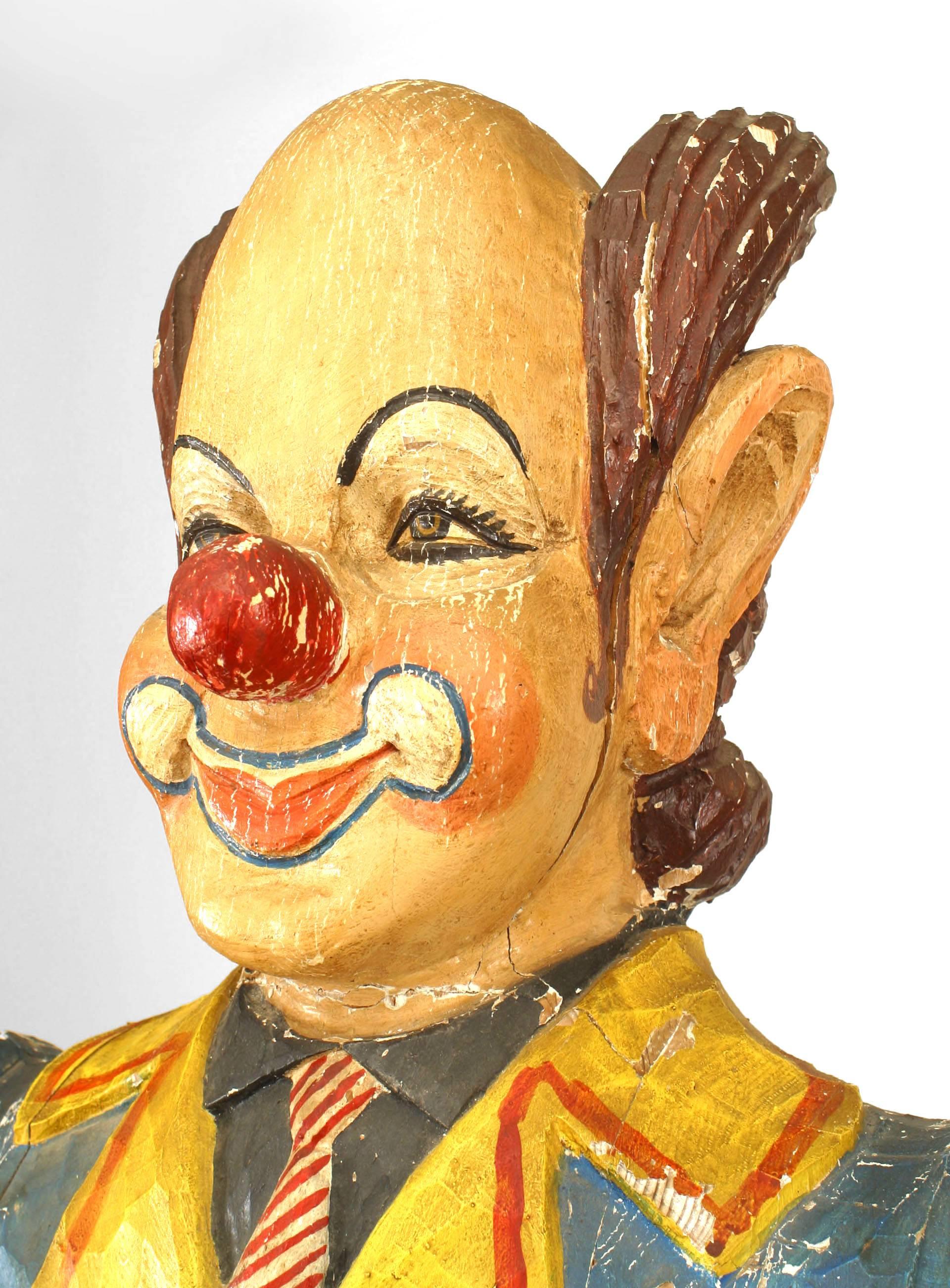 20th Century American Country Carved Wooden Clown For Sale