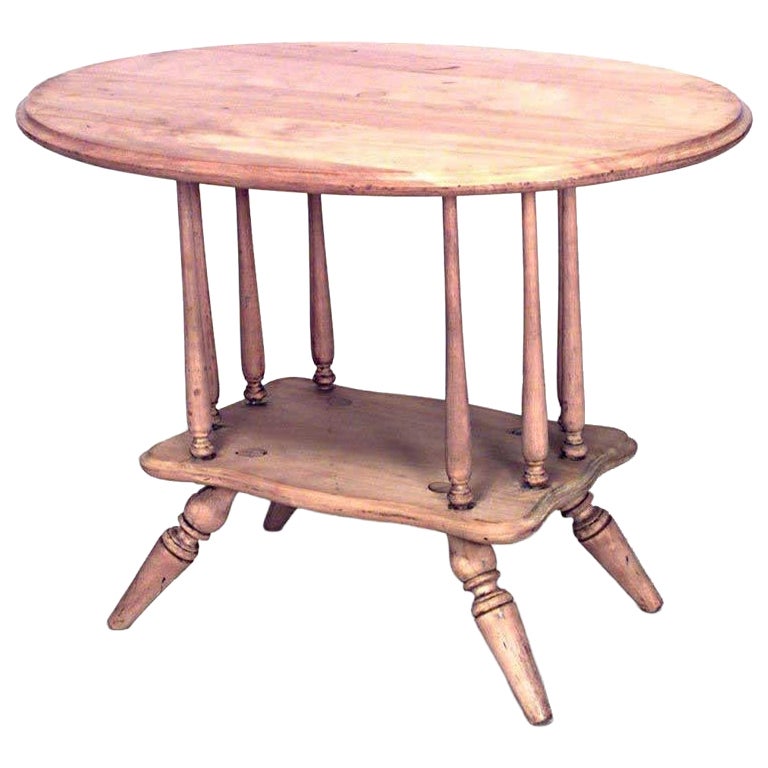 American Country Style Oval Stripped Pine Spindle Coffee Table For Sale
