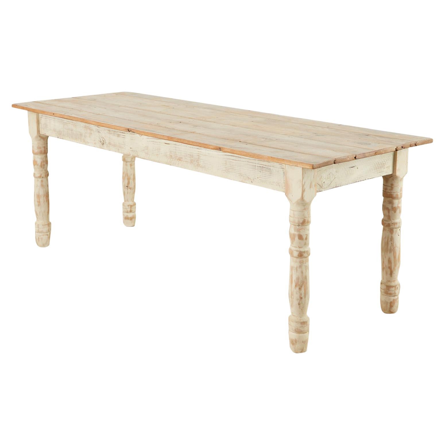 American Country White Painted Pine Farmhouse Dining Table