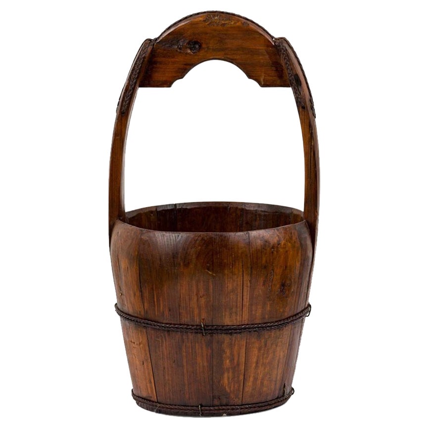 American Country Wooden Barrel Bucket Umbrella Stand with Handle