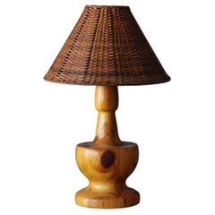 American Craft, Freeform Table Lamp, Solid Pine, Rattan, America, 1960s
