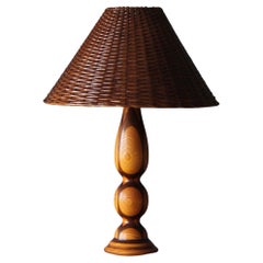 American Craft, Freeform Table Lamp, Walnut, Oak, Metal, Rattan, America, 1960s