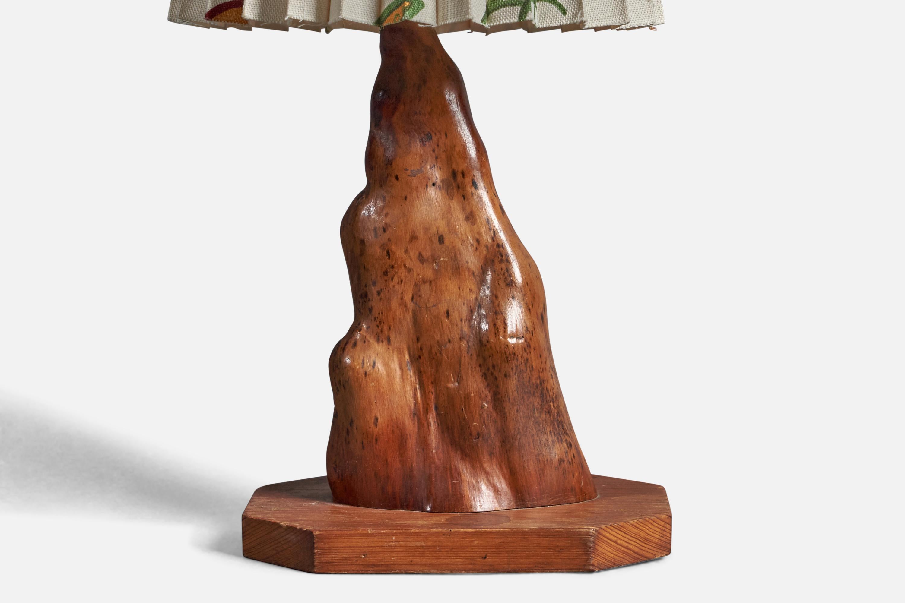 Mid-Century Modern American Craft, Freeform Table Lamp, Wood, Brass, America, 1960s For Sale
