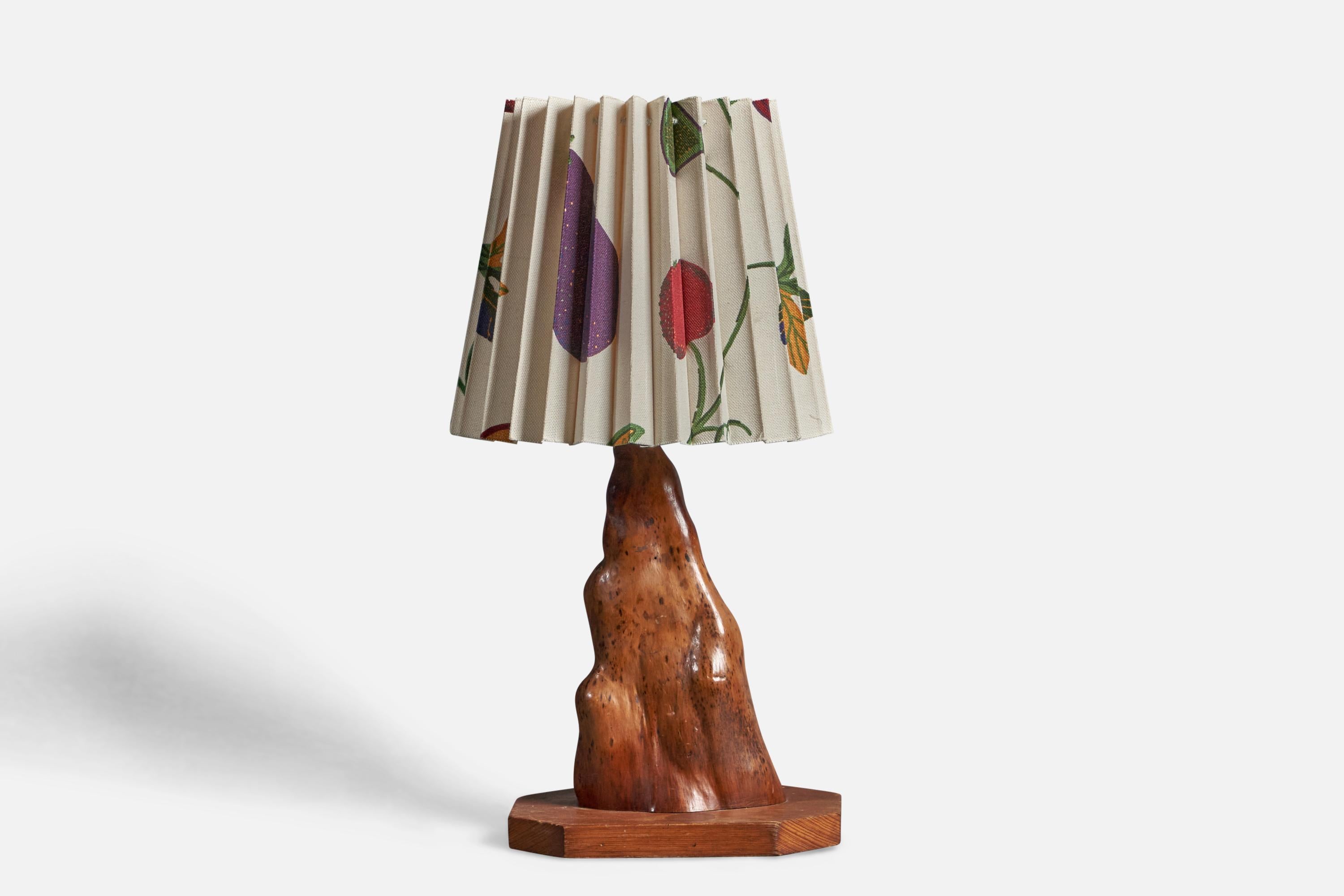 Mid-20th Century American Craft, Freeform Table Lamp, Wood, Brass, America, 1960s For Sale