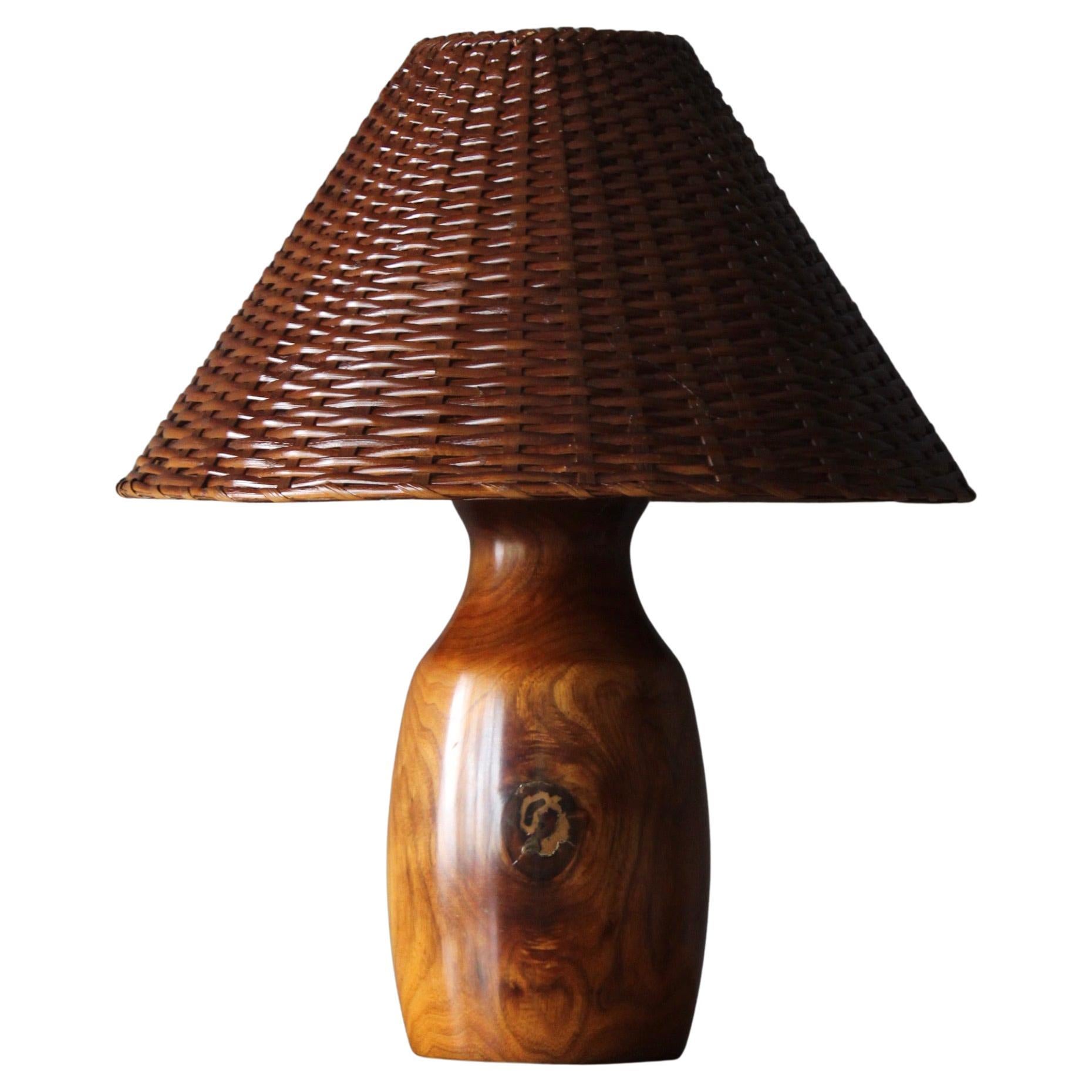 American Craft, Freeform Table Lamp, Wood, Rattan, America, 1960s For Sale  at 1stDibs