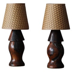American Craft, Freeform Table Lamps, Dark Stained Burl, Rattan, America, 1950s