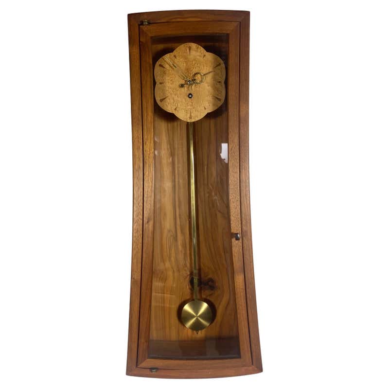 Mid Century Modern Walnut Clock For Sale at 1stDibs