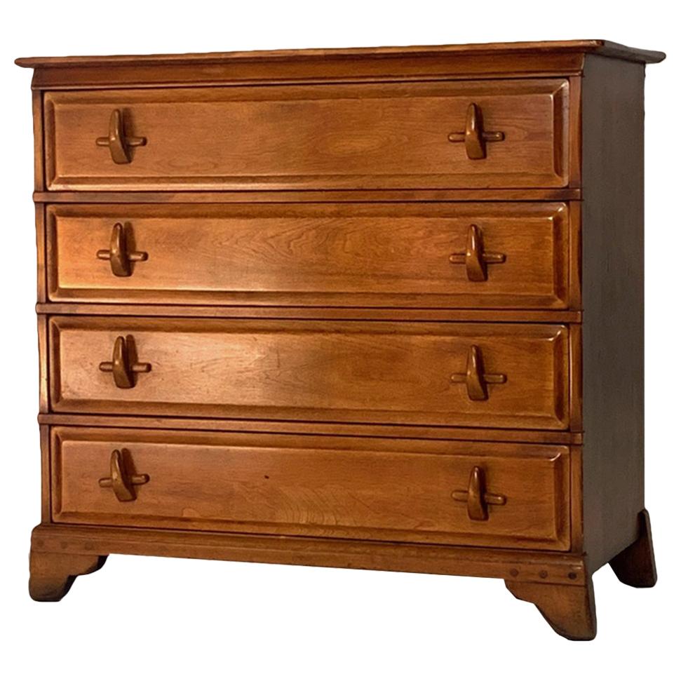 American Craft Hard Rock Maple 4 Drawer Dresser with Sculptural Pulls by Sikes