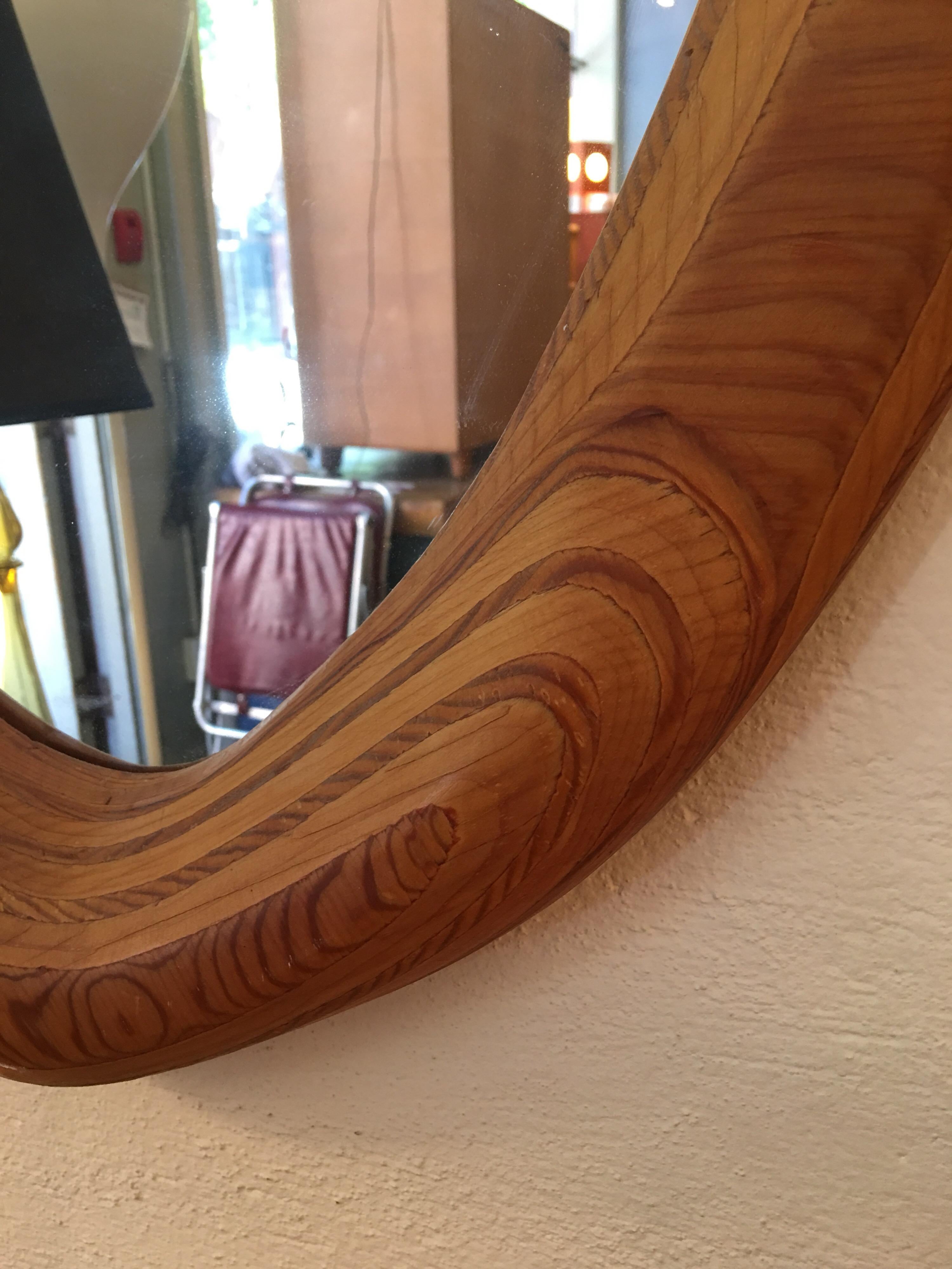 Unusual Plywood Mirror that has been sanded and ground in some areas to reveal contours of layered wood.