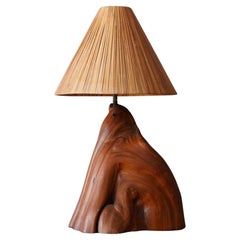 American Craft, Sizable Freeform Table Lamp, Wood, Brass, Rattan, America, 1960s