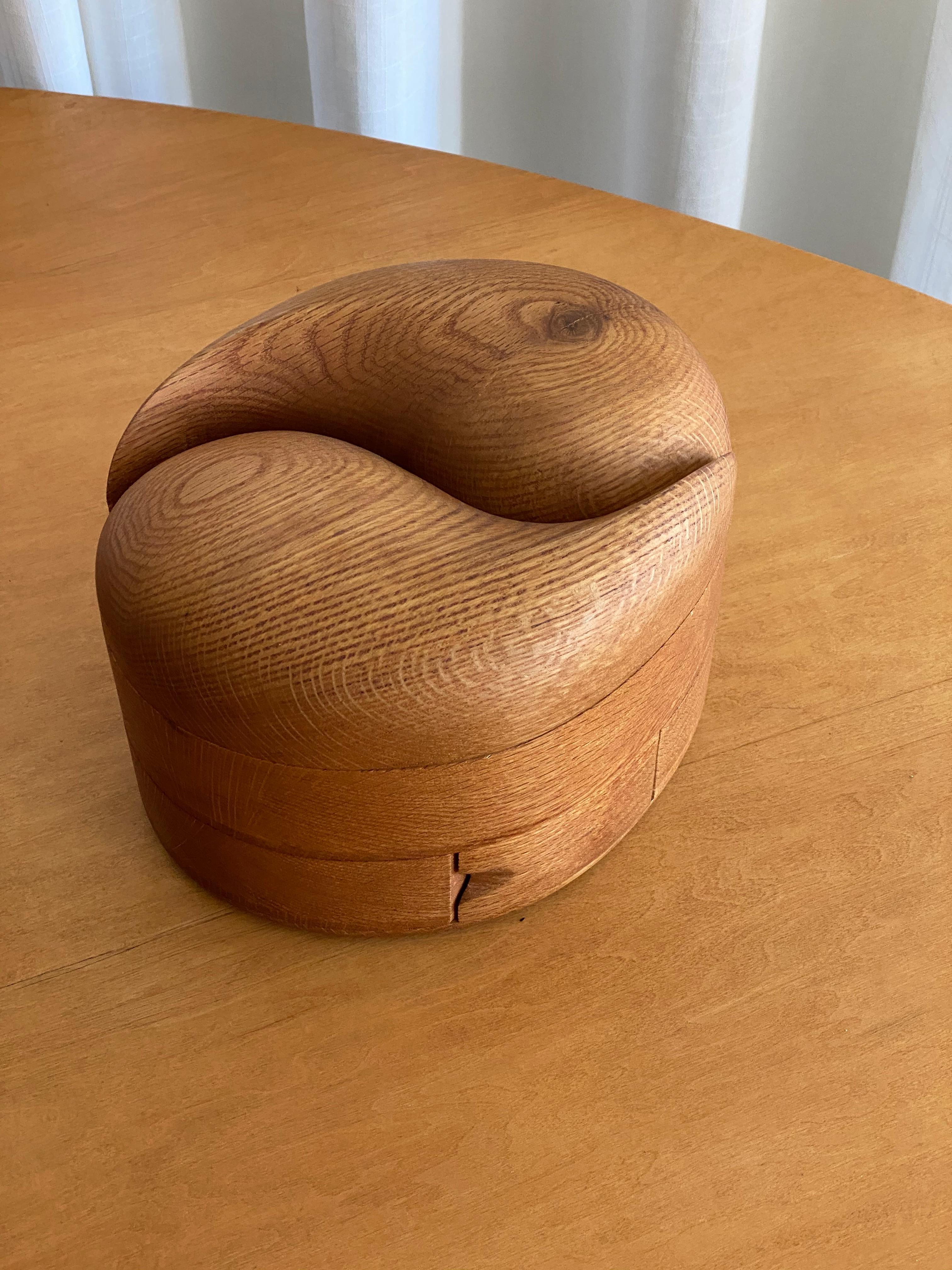 Mid-Century Modern American Craft, Sizable Organic Jar, Solid Sculpted Oak, America, 1970s For Sale