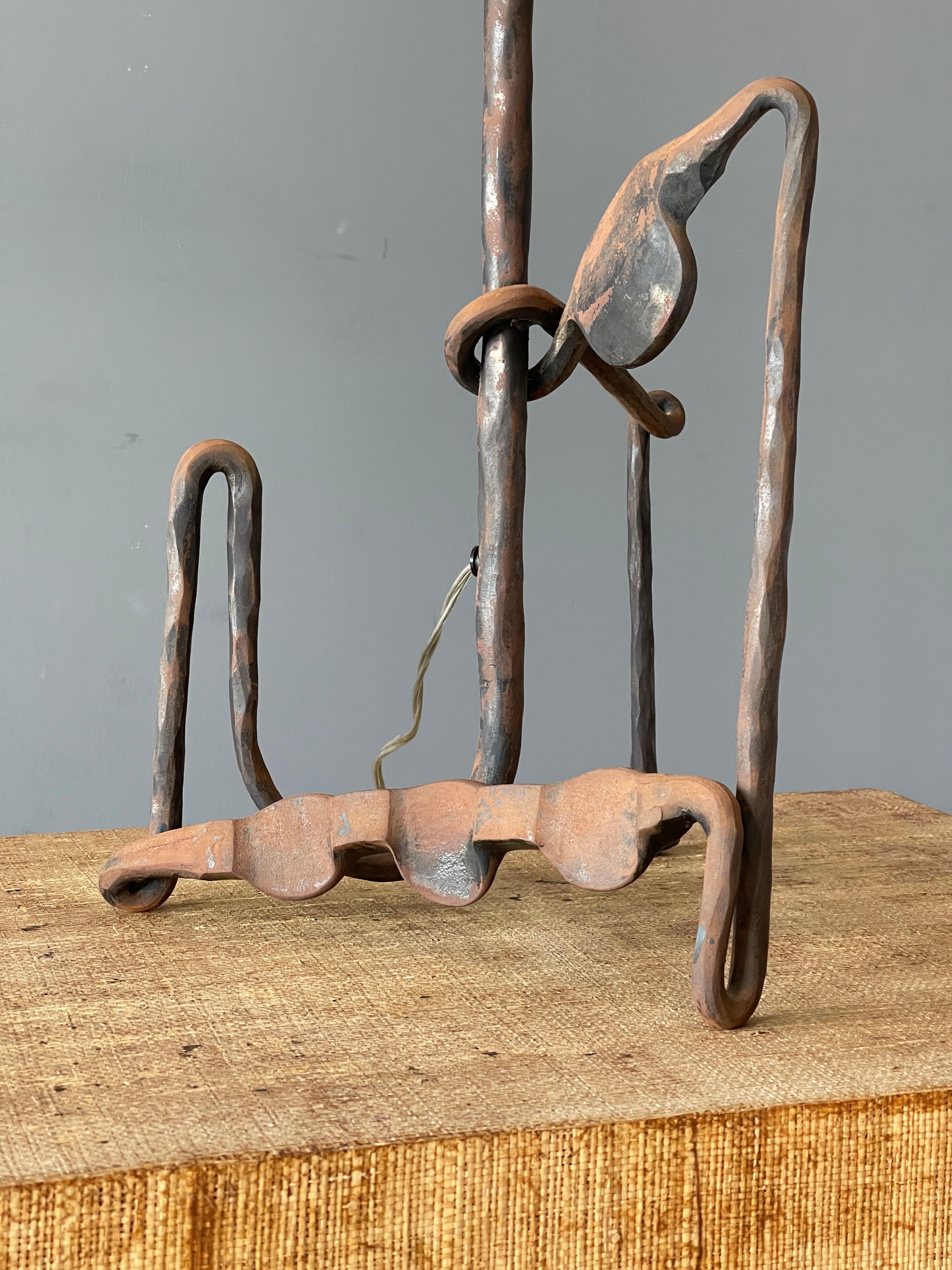 Brutalist American Craft, Sizable Table Lamp, Iron, America, 1970s