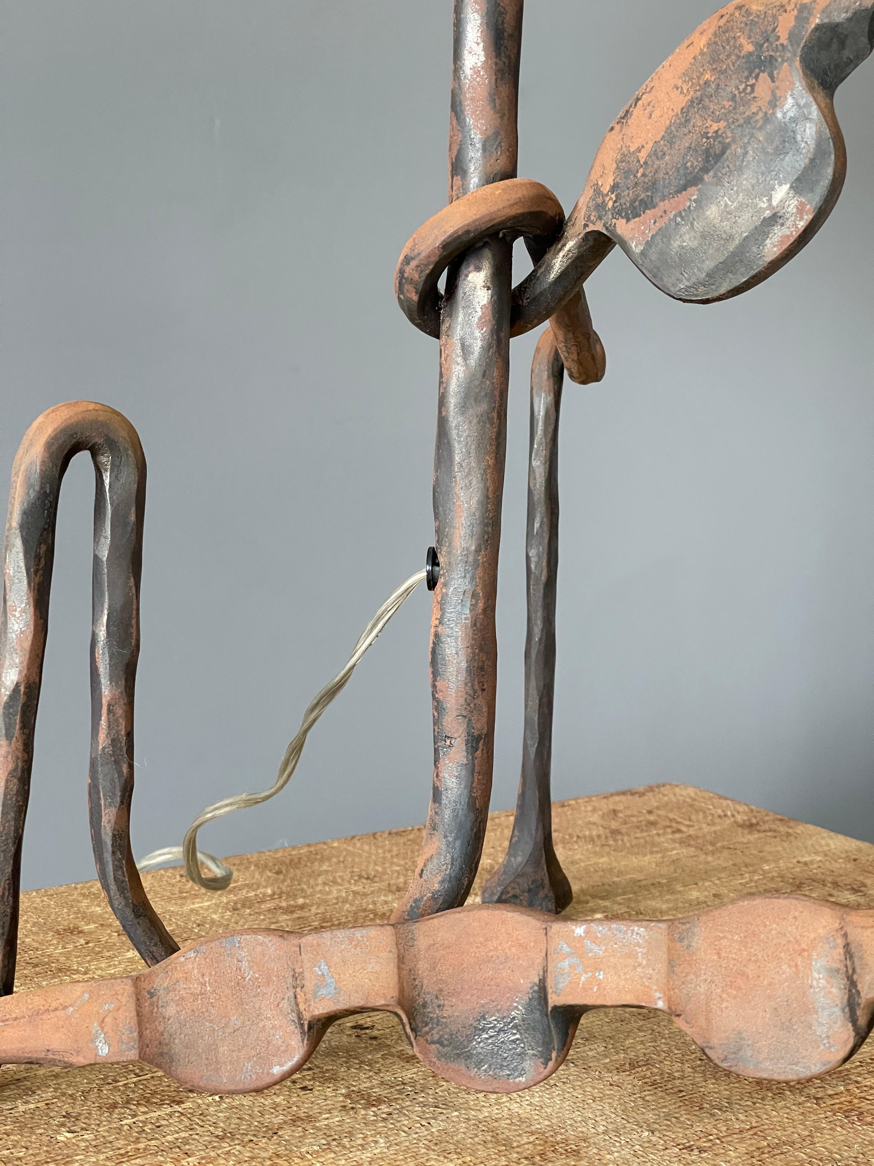 American Craft, Sizable Table Lamp, Iron, America, 1970s In Good Condition In High Point, NC
