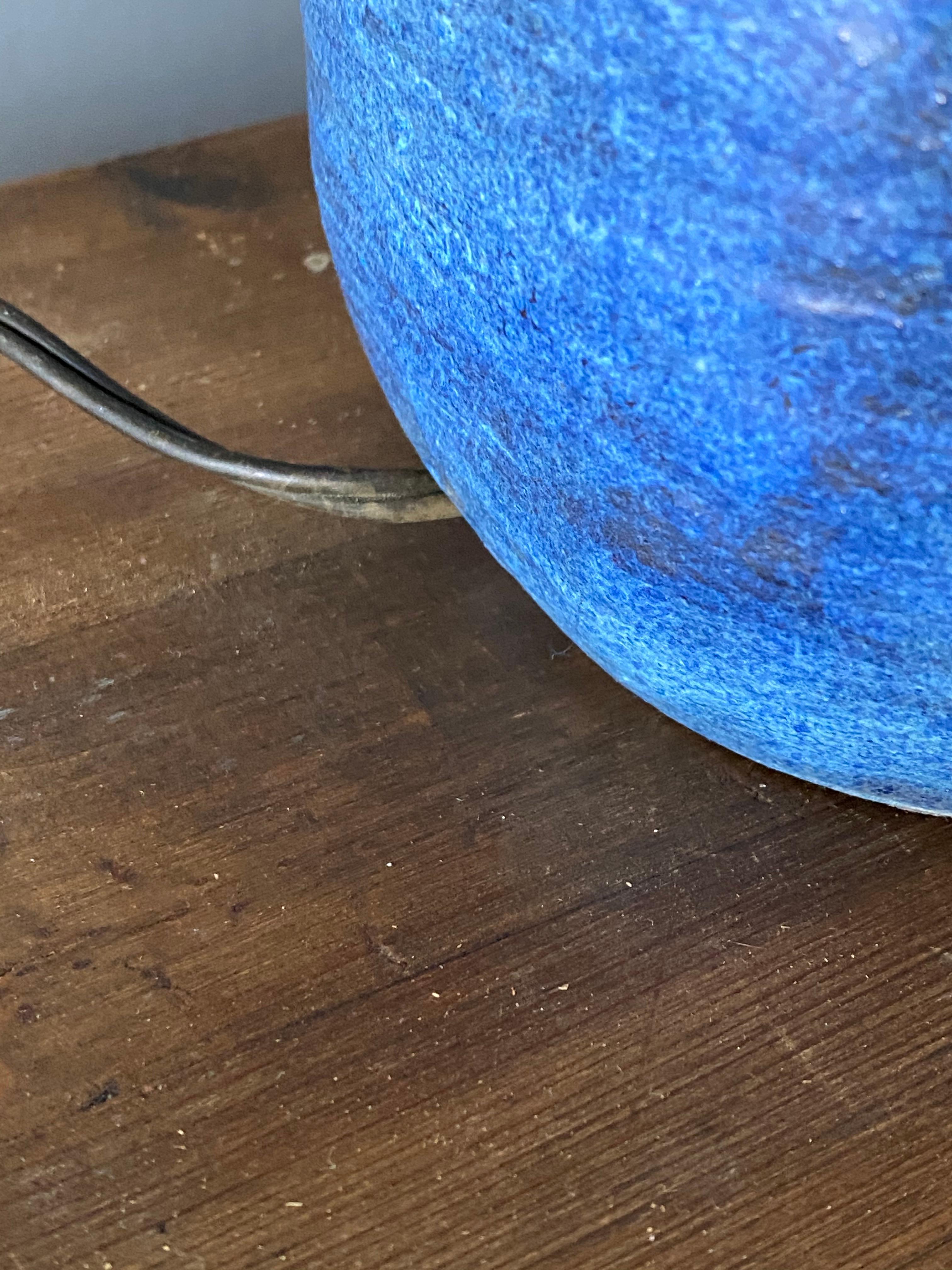 American Craft, Table Lamp, Blue Stoneware, Brass, America, 1950s 1