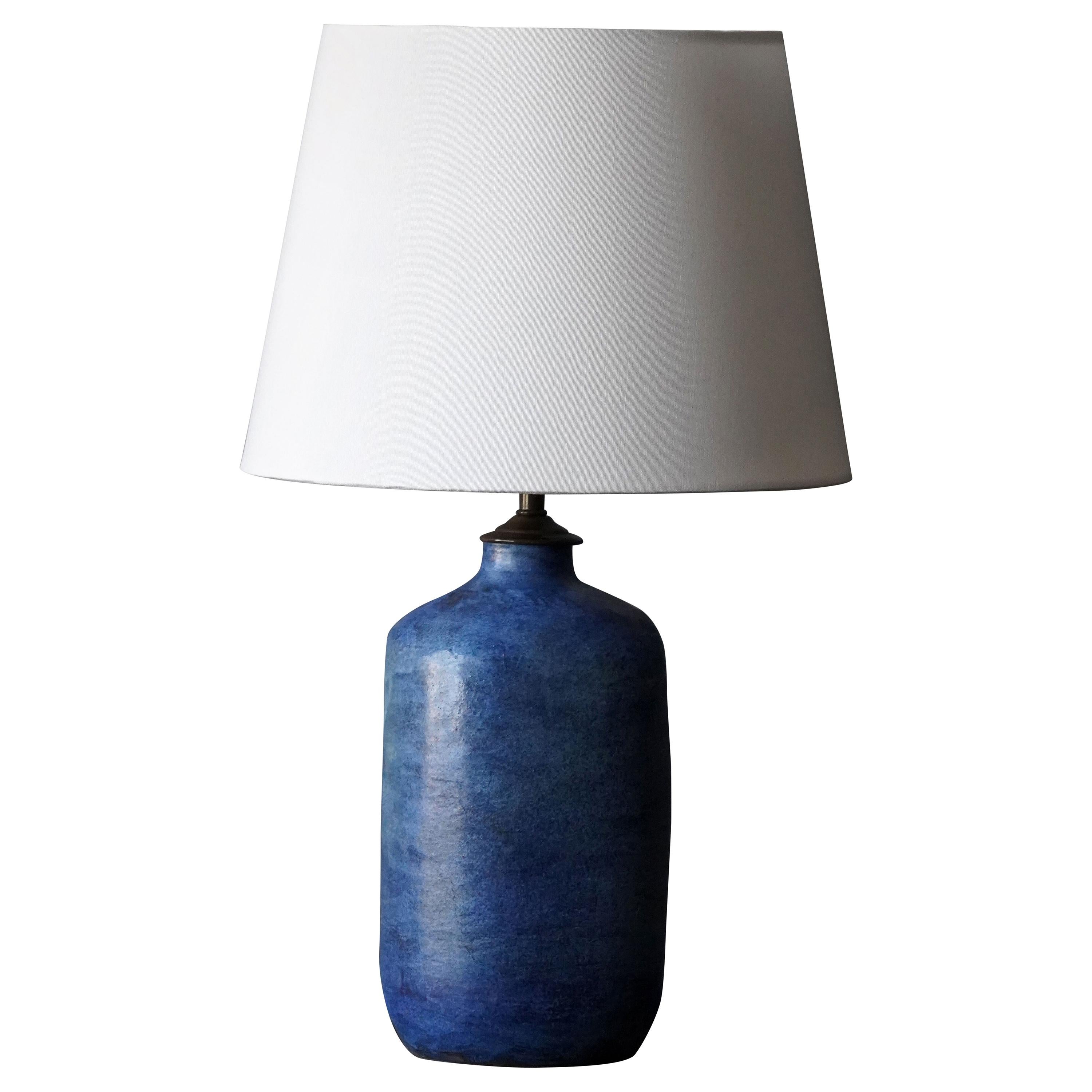 American Craft, Table Lamp, Blue Stoneware, Brass, America, 1950s