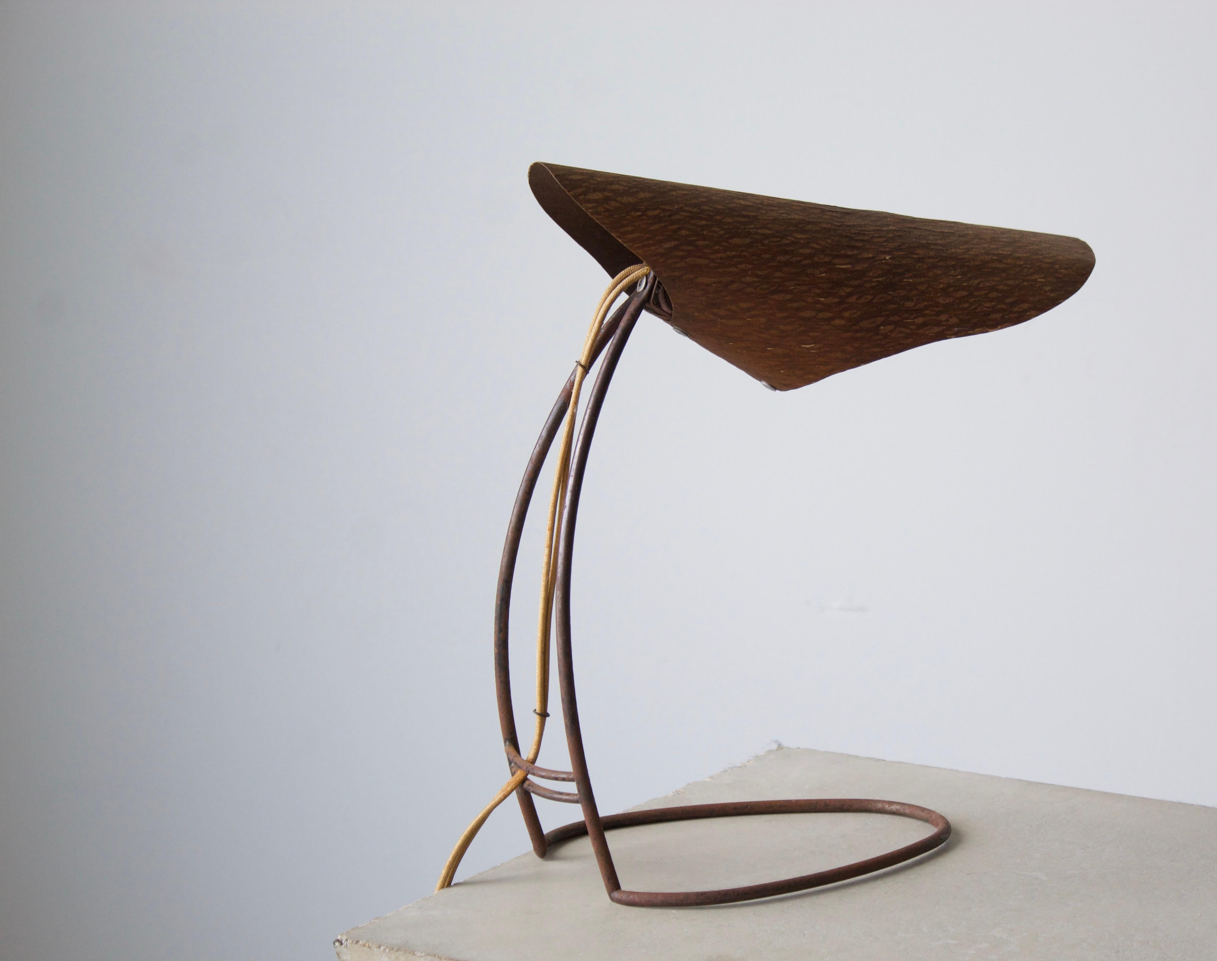 Brutalist American Craft, Table Lamp, Brass, Moulded Wood, America, 1950s