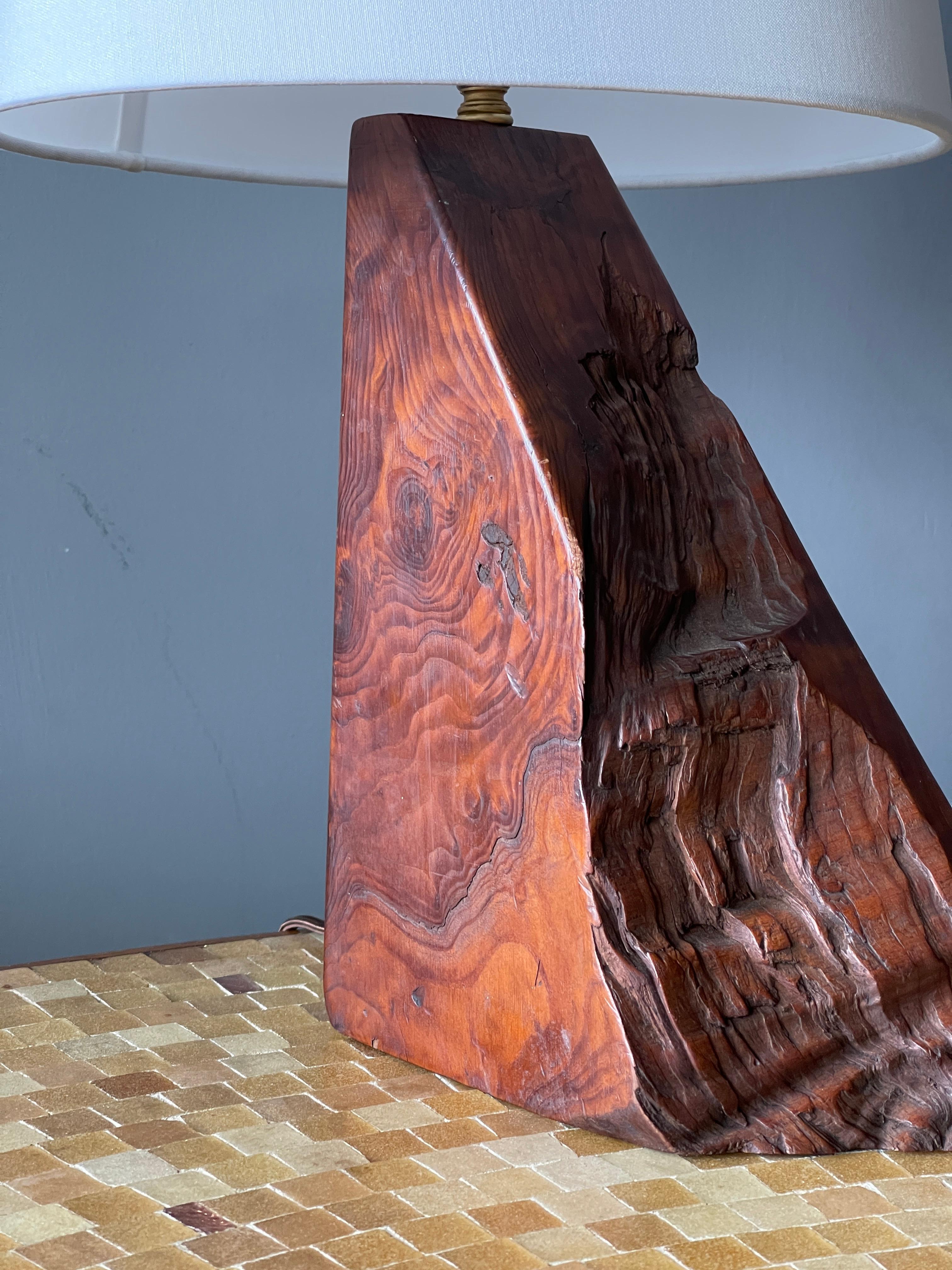 Brutalist American Craft, Table Lamp, Burl Wood, America, 1970s