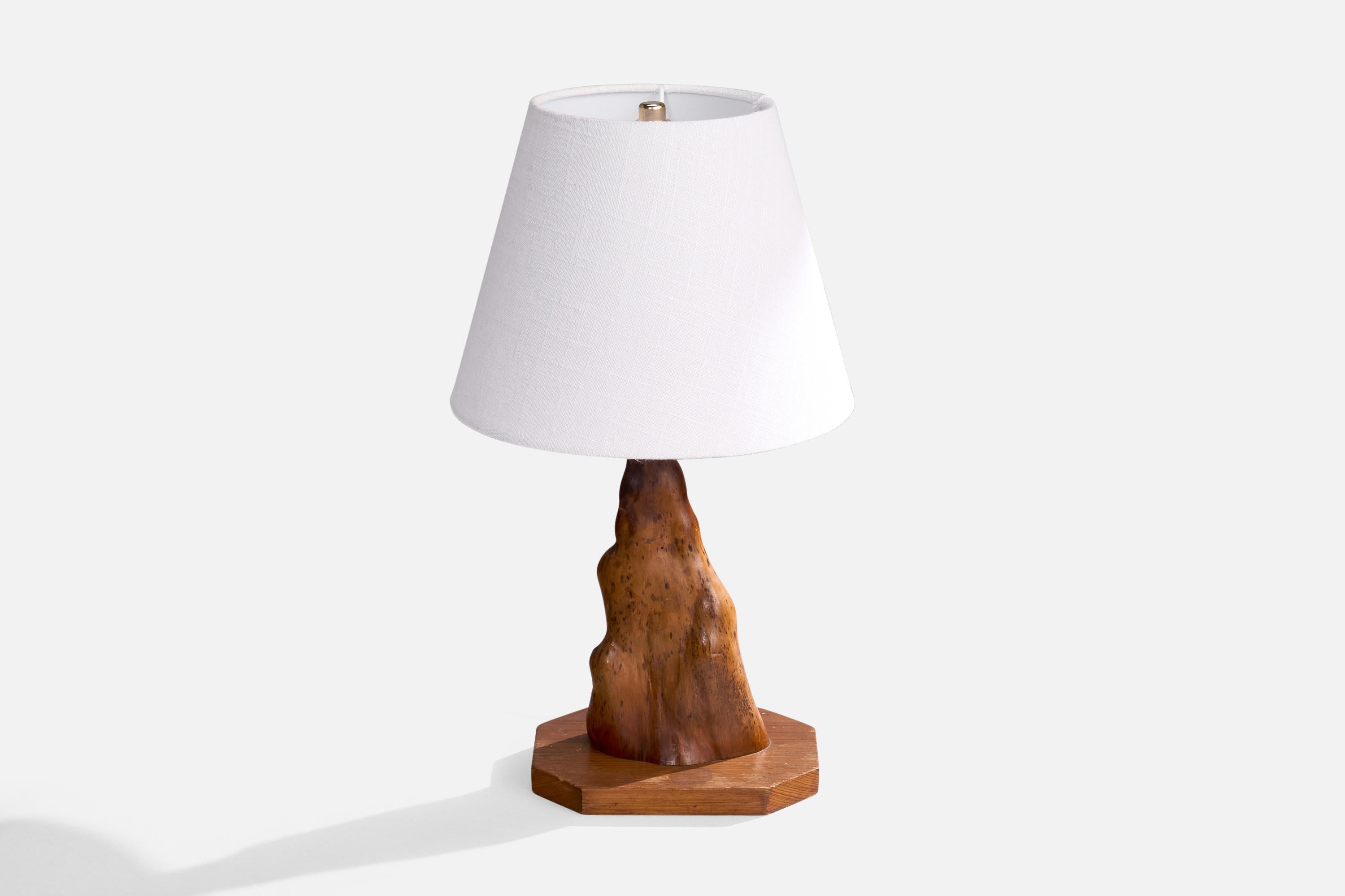 American Craft, Lámpara de mesa, Madera, Latón, EE.UU., Años 60 en Bueno estado para la venta en High Point, NC