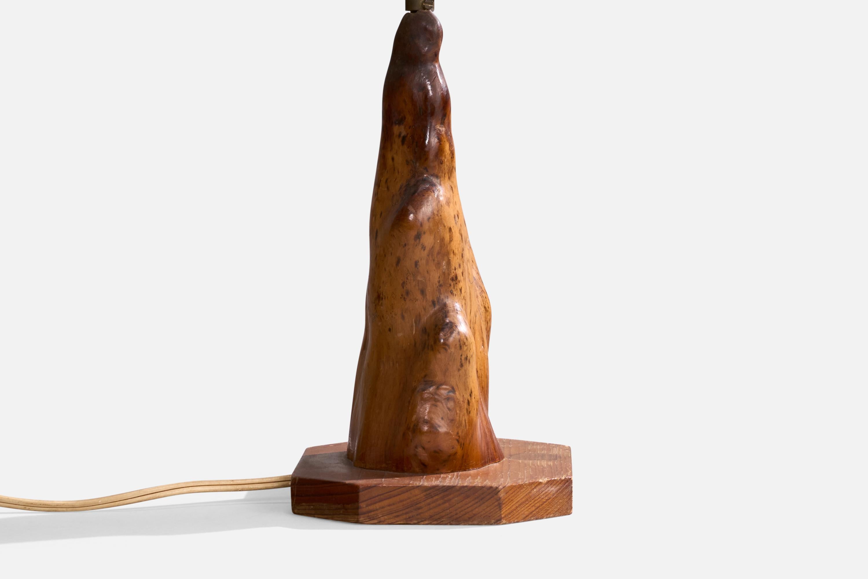 American Craft, Lámpara de mesa, Madera, Latón, EE.UU., Años 60 en venta 2