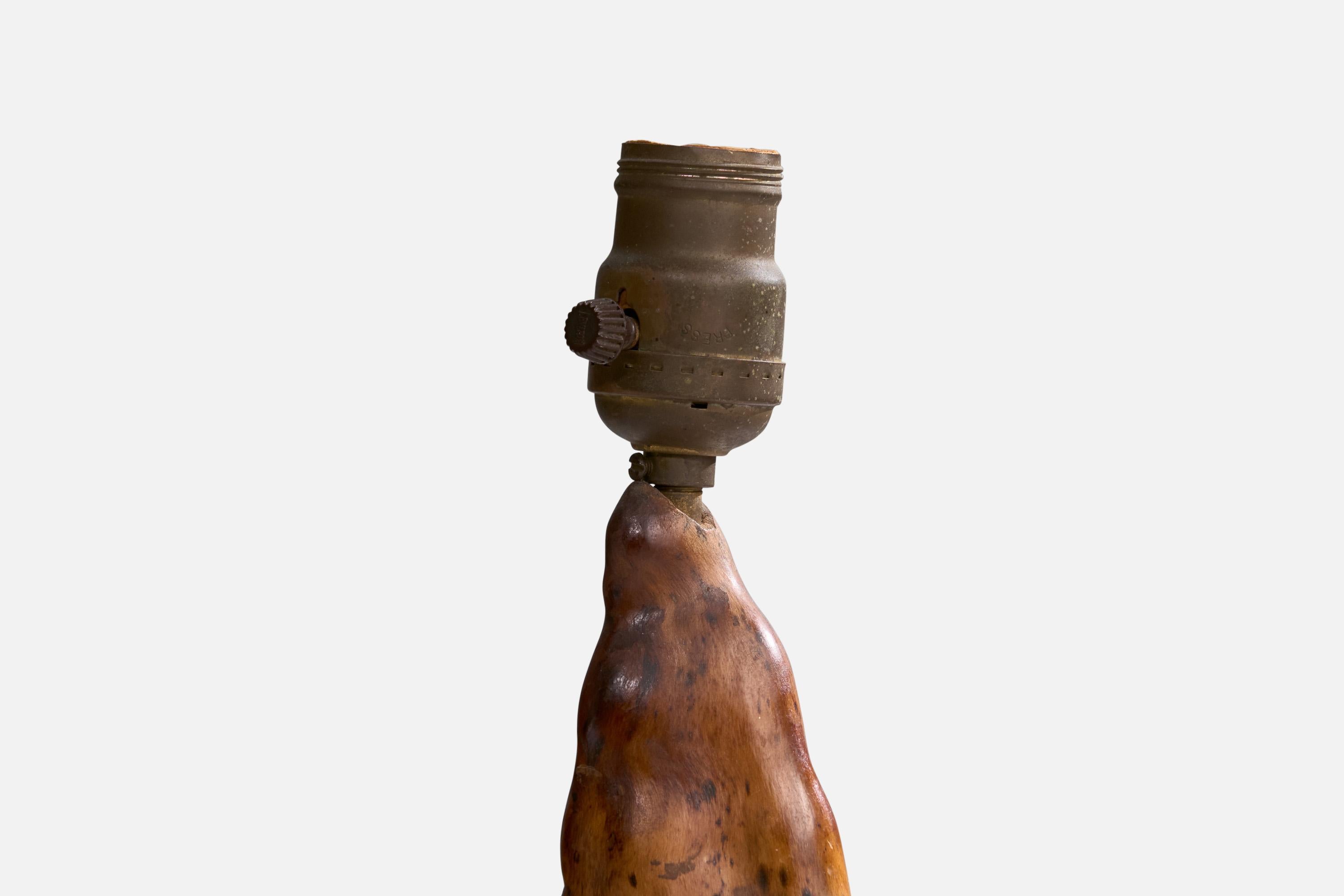 American Craft, Lámpara de mesa, Madera, Latón, EE.UU., Años 60 en venta 4