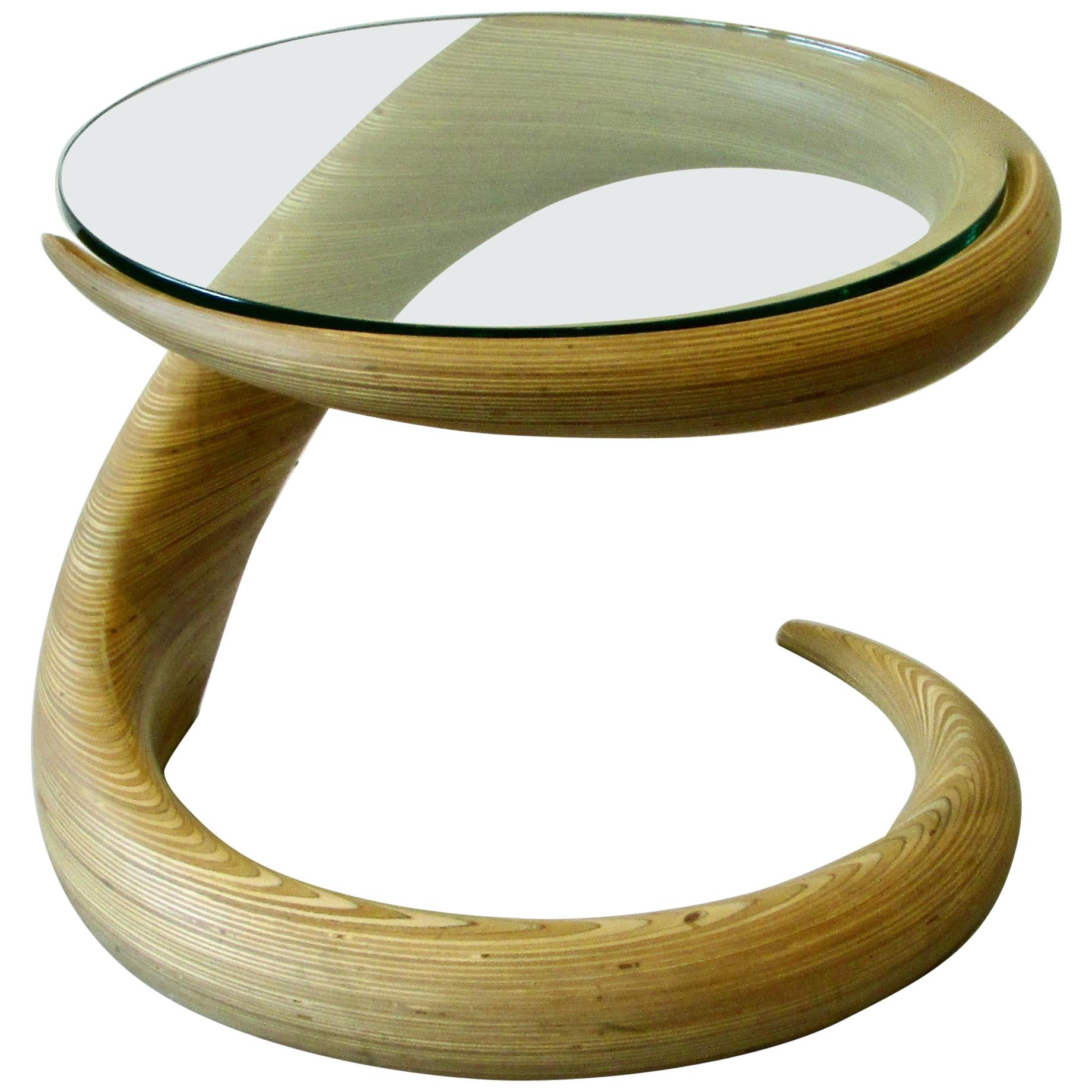 American Craft Wendell Castle Style Sculpted Laminate Wood Round Glass Top Table