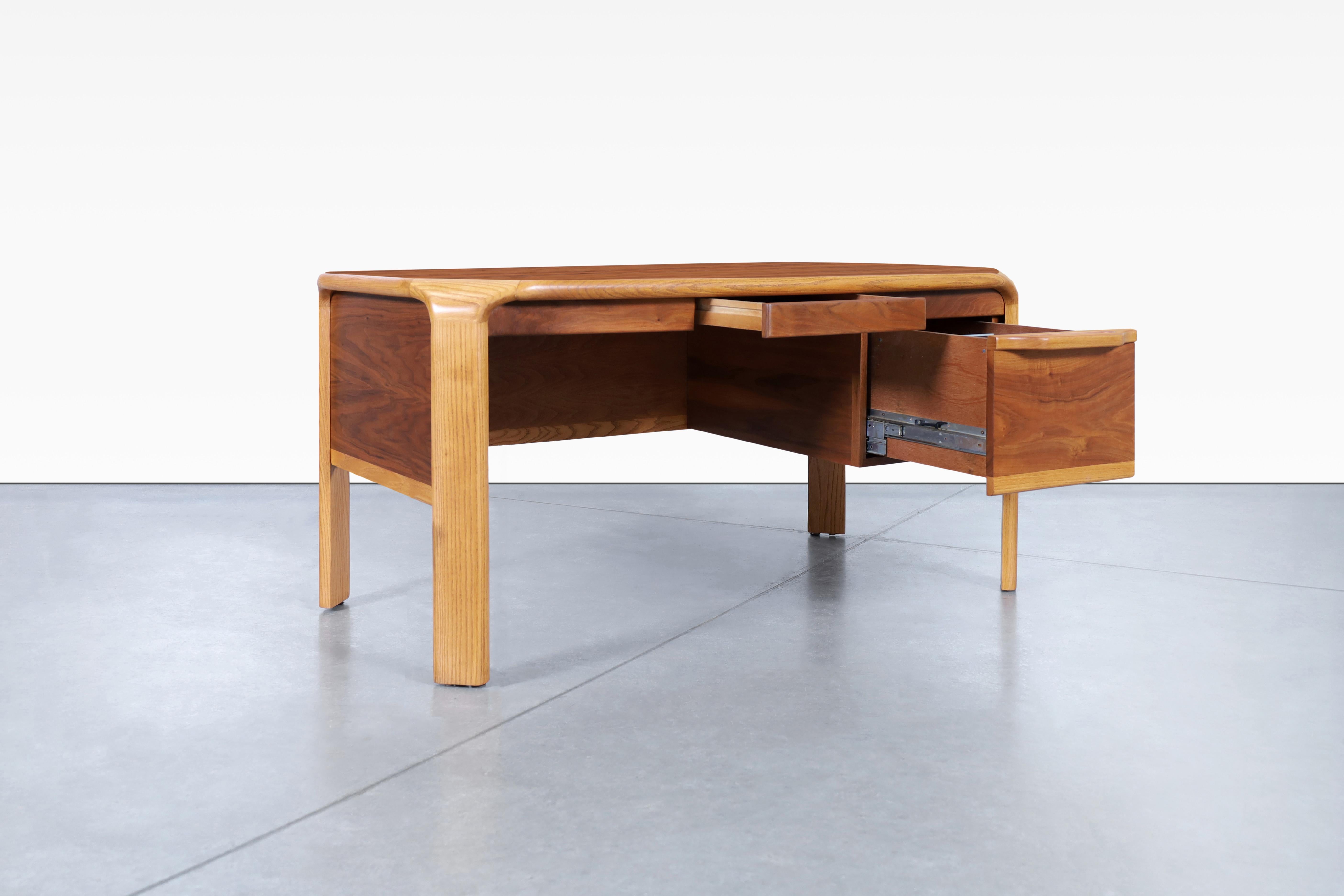 Mid-Century Modern American Crafted Walnut and Oak Desk Attributed to Lou Hodges For Sale