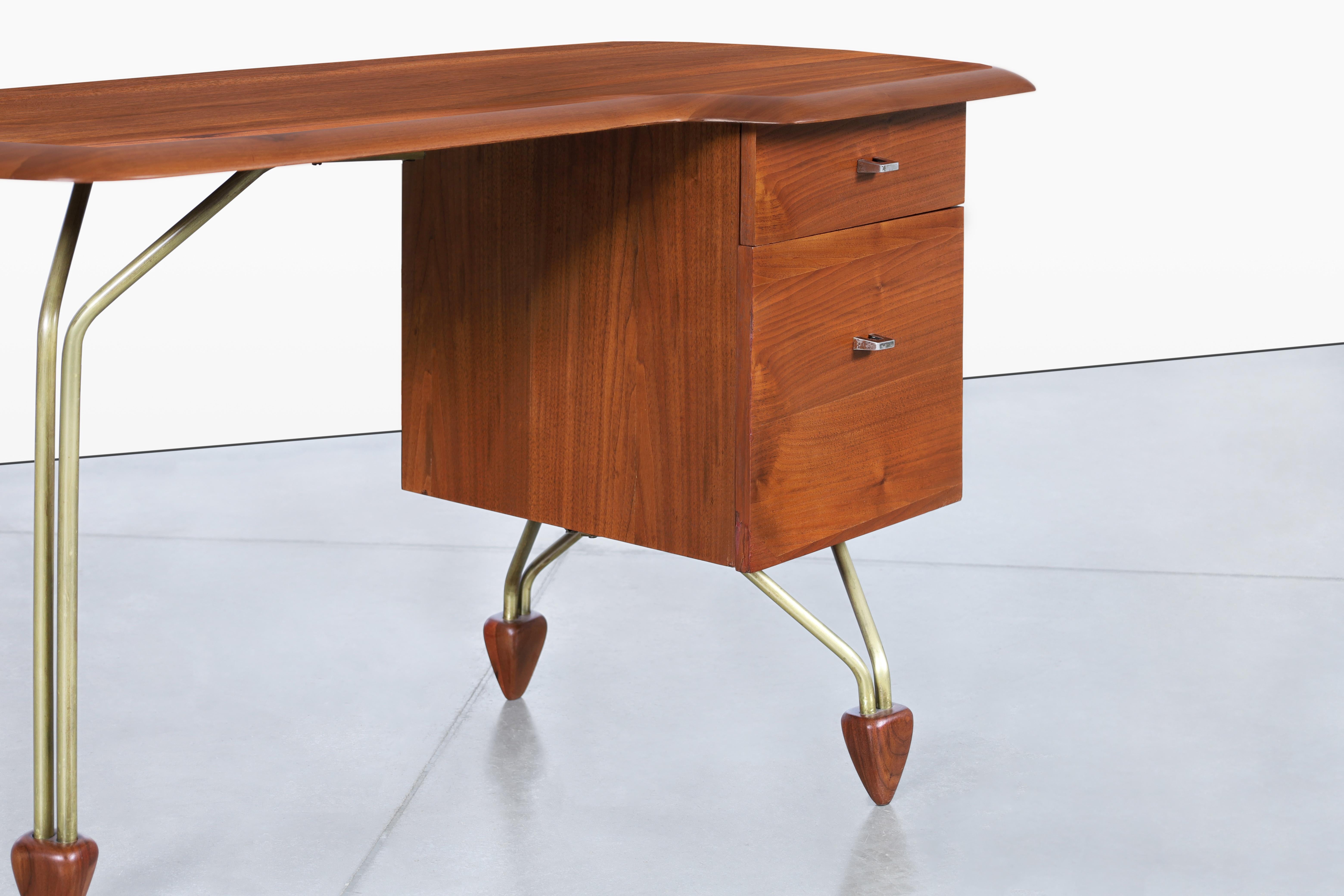 Brass American Craftsmanship Walnut Desk Attributed to John Keal