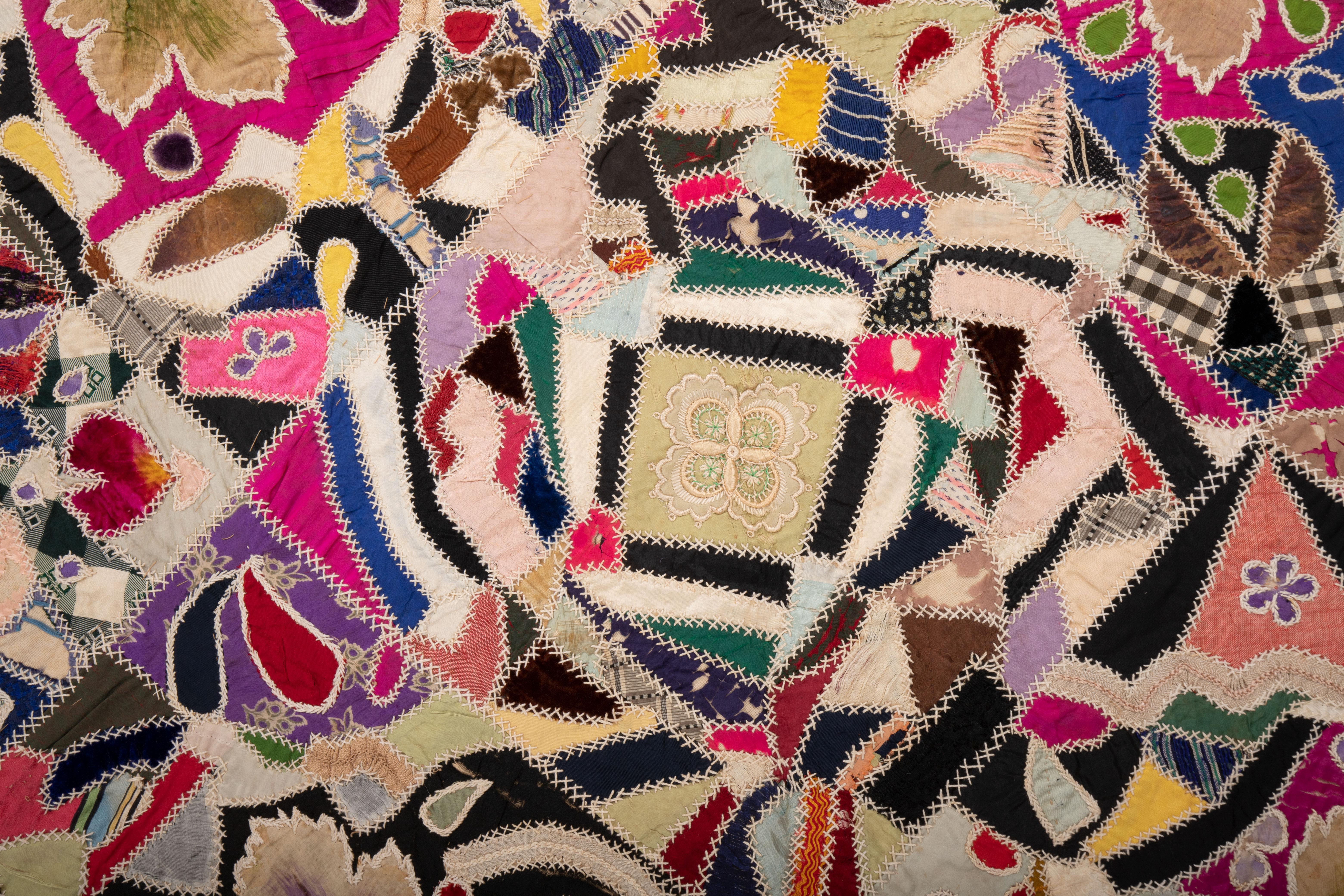 American Crazy Quilt, early 20th C. For Sale 8
