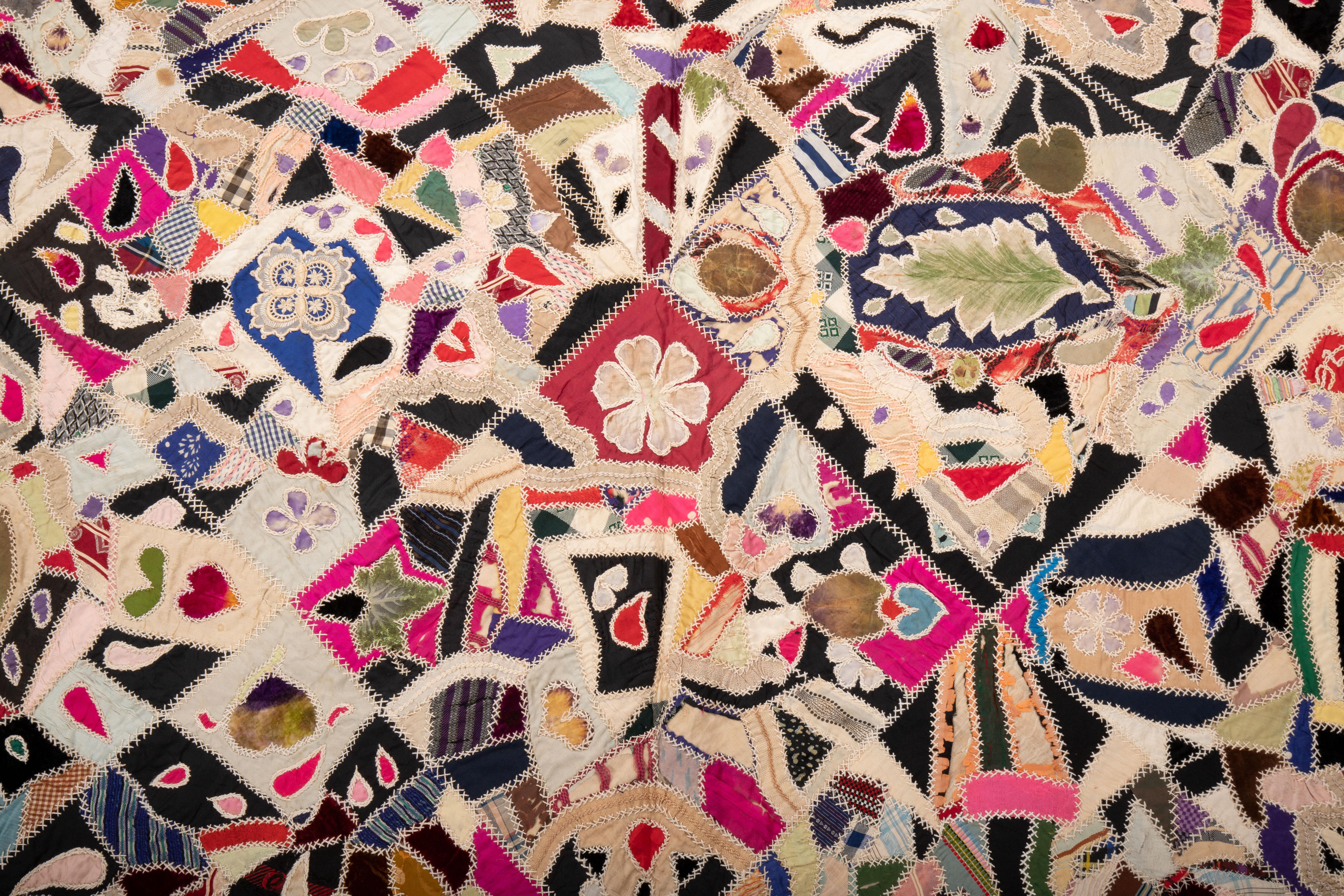 20th Century American Crazy Quilt, early 20th C. For Sale