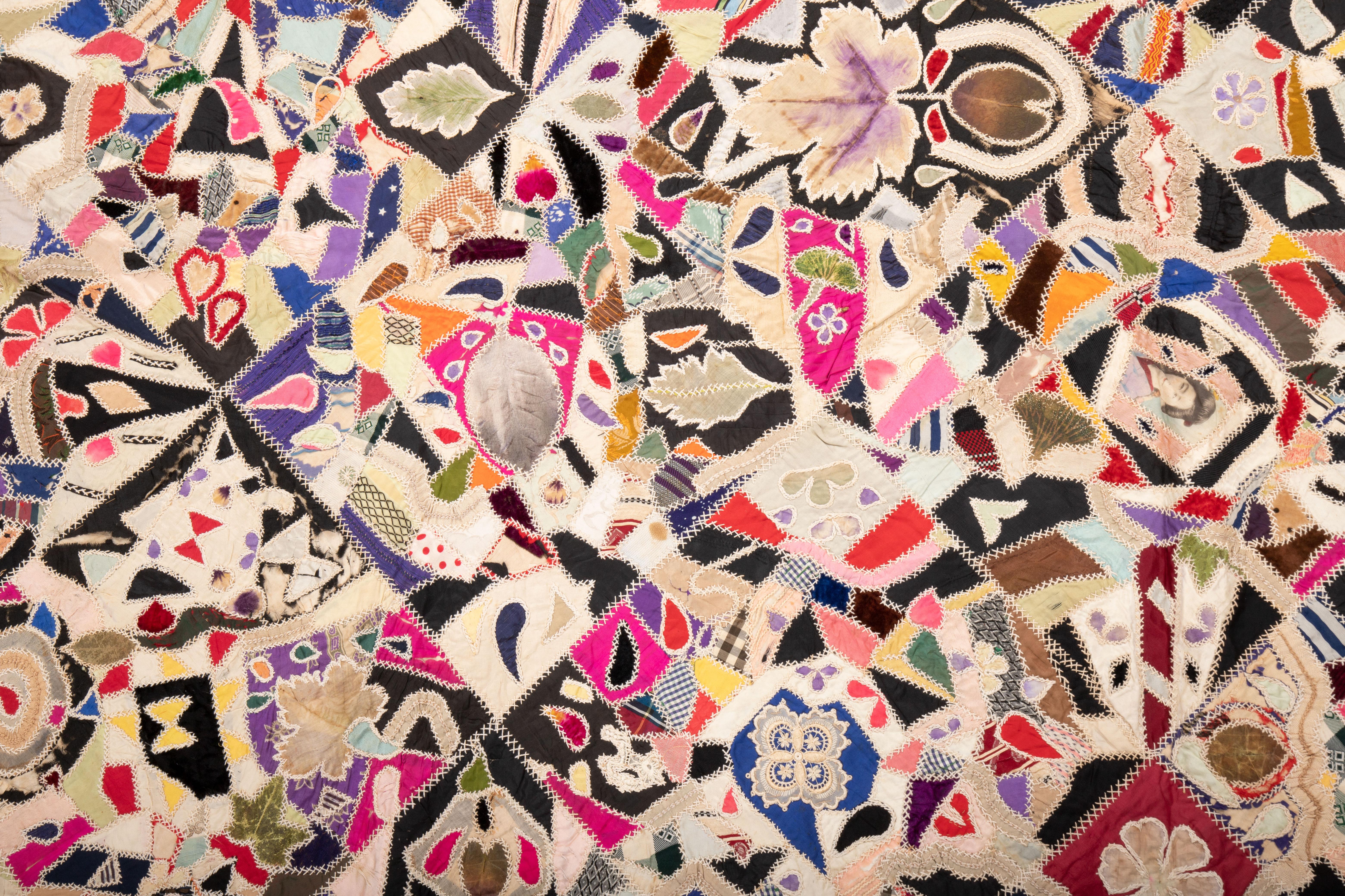 Cotton American Crazy Quilt, early 20th C. For Sale