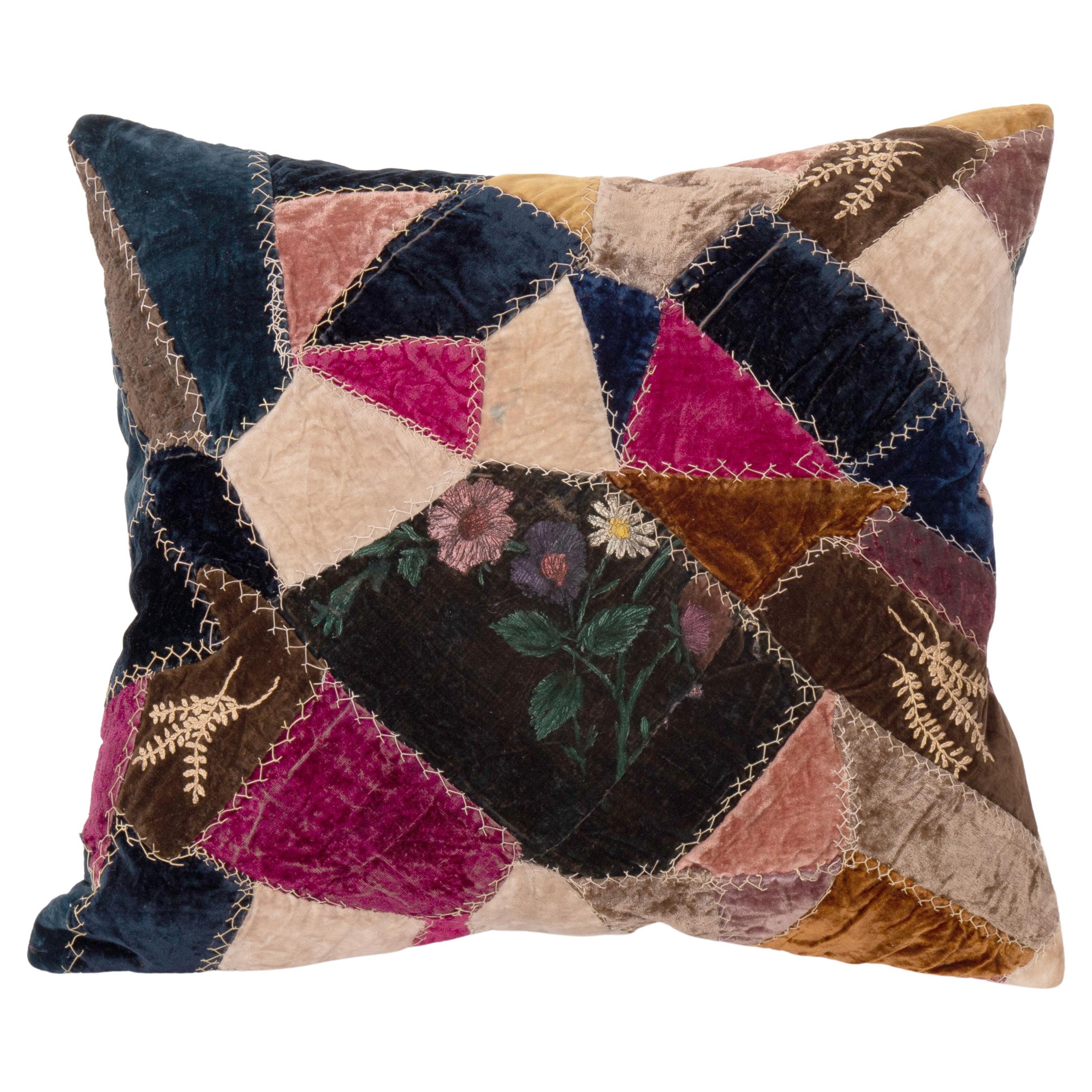 American Crazy Quilt Pillow Cover, Early 20th Century For Sale