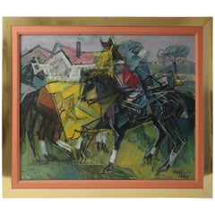 American Cubist Oil on Canvas "Derby Day"