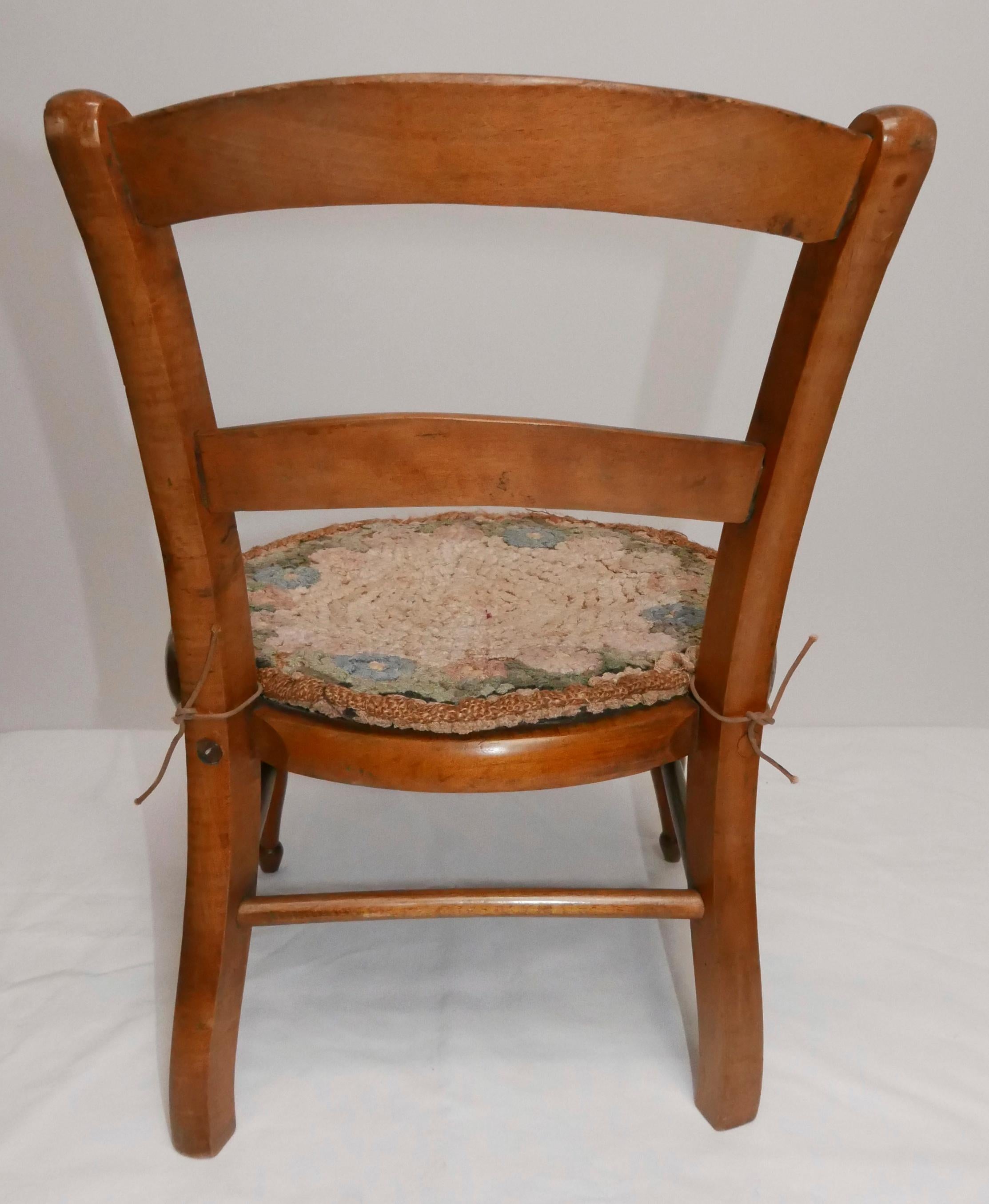 Primitive American Curly Maple Child's Chair, circa 1870 For Sale